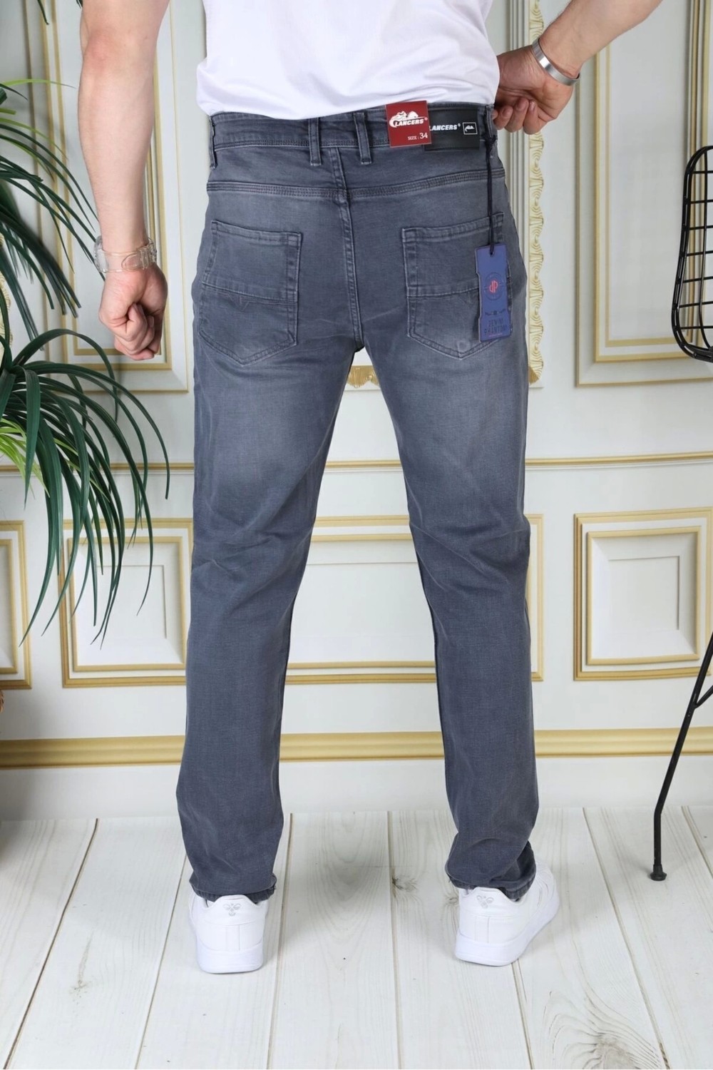 PHANTOM JEANS Erkek Gri Regular Fit Rahat Kesim Esnek Likralı Denim Jeans Şık Kot Pantolon görsel 4
