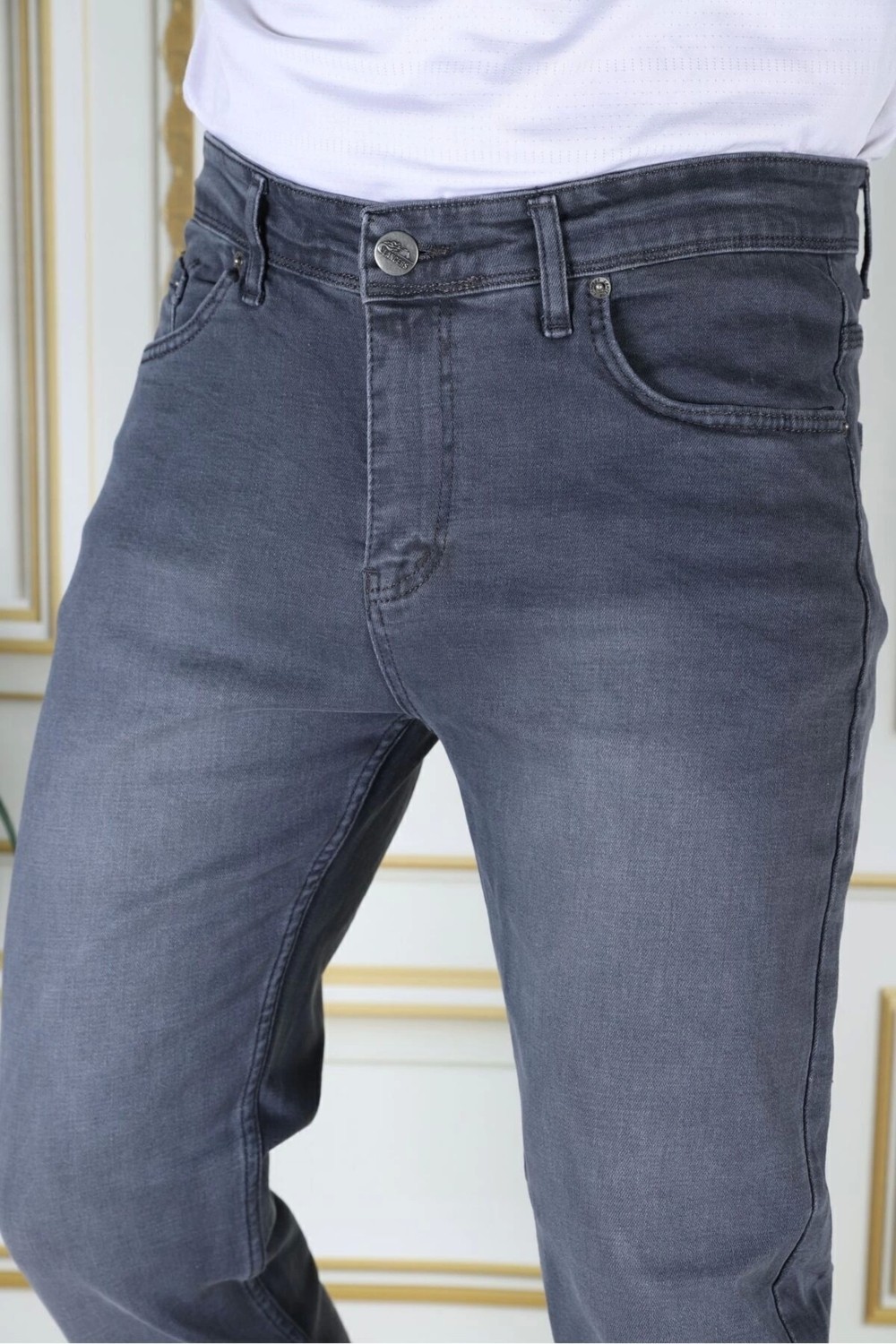 PHANTOM JEANS Erkek Gri Regular Fit Rahat Kesim Esnek Likralı Denim Jeans Şık Kot Pantolon görsel 5