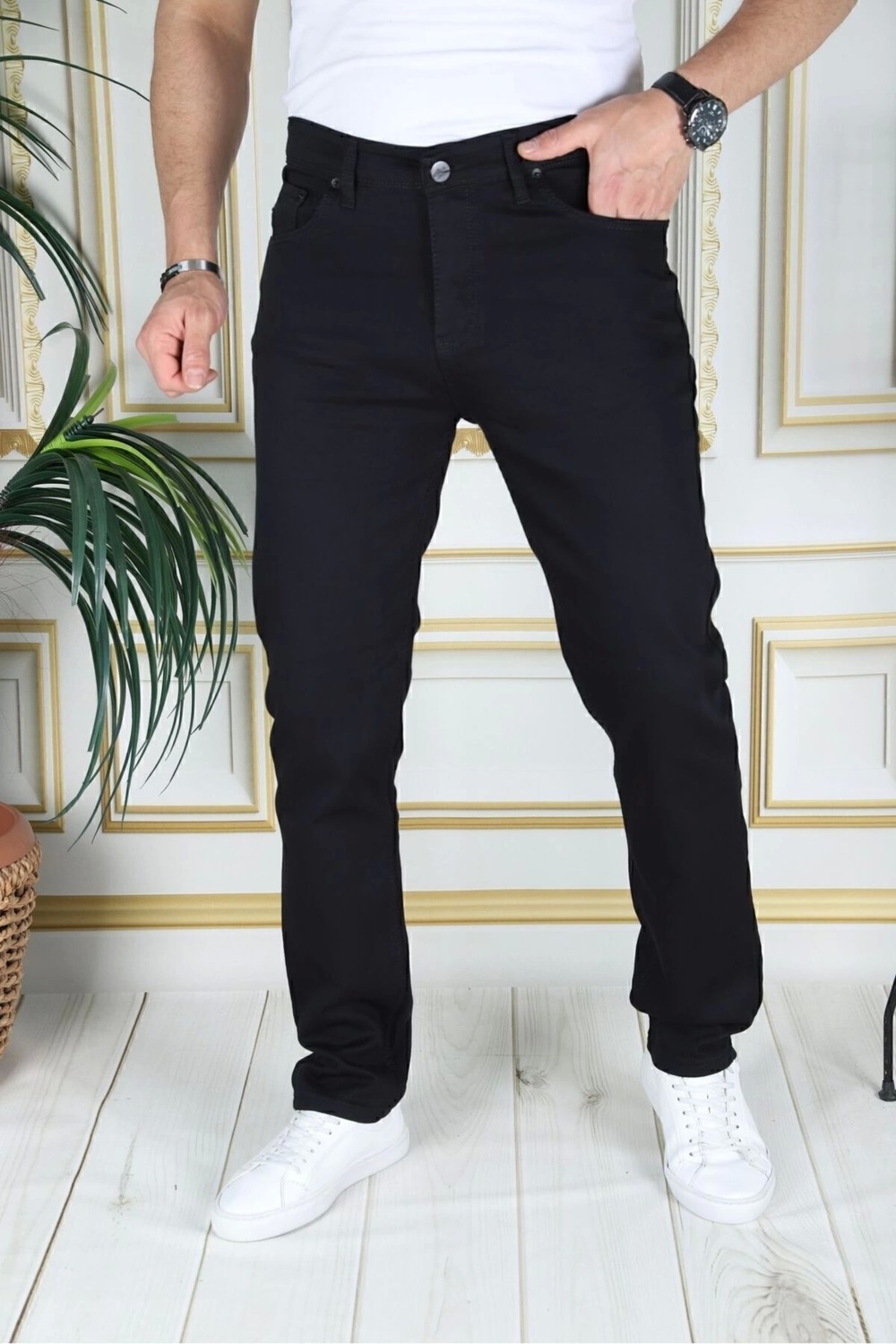 PHANTOM JEANS Erkek Siyah Üstten Cepli Armürlü Regular Fit Rahat Kesim Esnek Chino Keten/kanvas Koton Pantolon