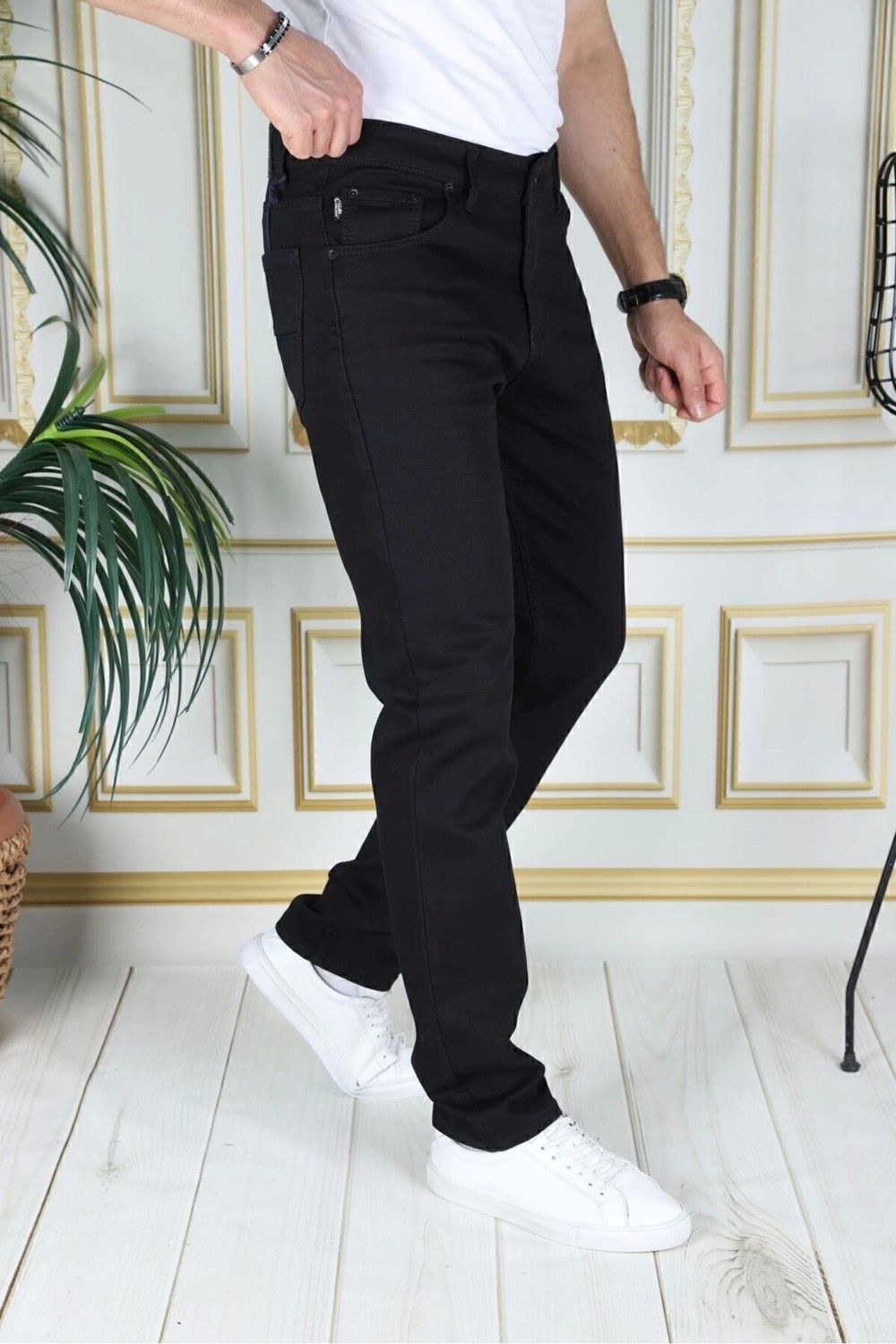 PHANTOM JEANS Erkek Siyah Üstten Cepli Armürlü Regular Fit Rahat Kesim Esnek Chino Keten/kanvas Koton Pantolon görsel 2