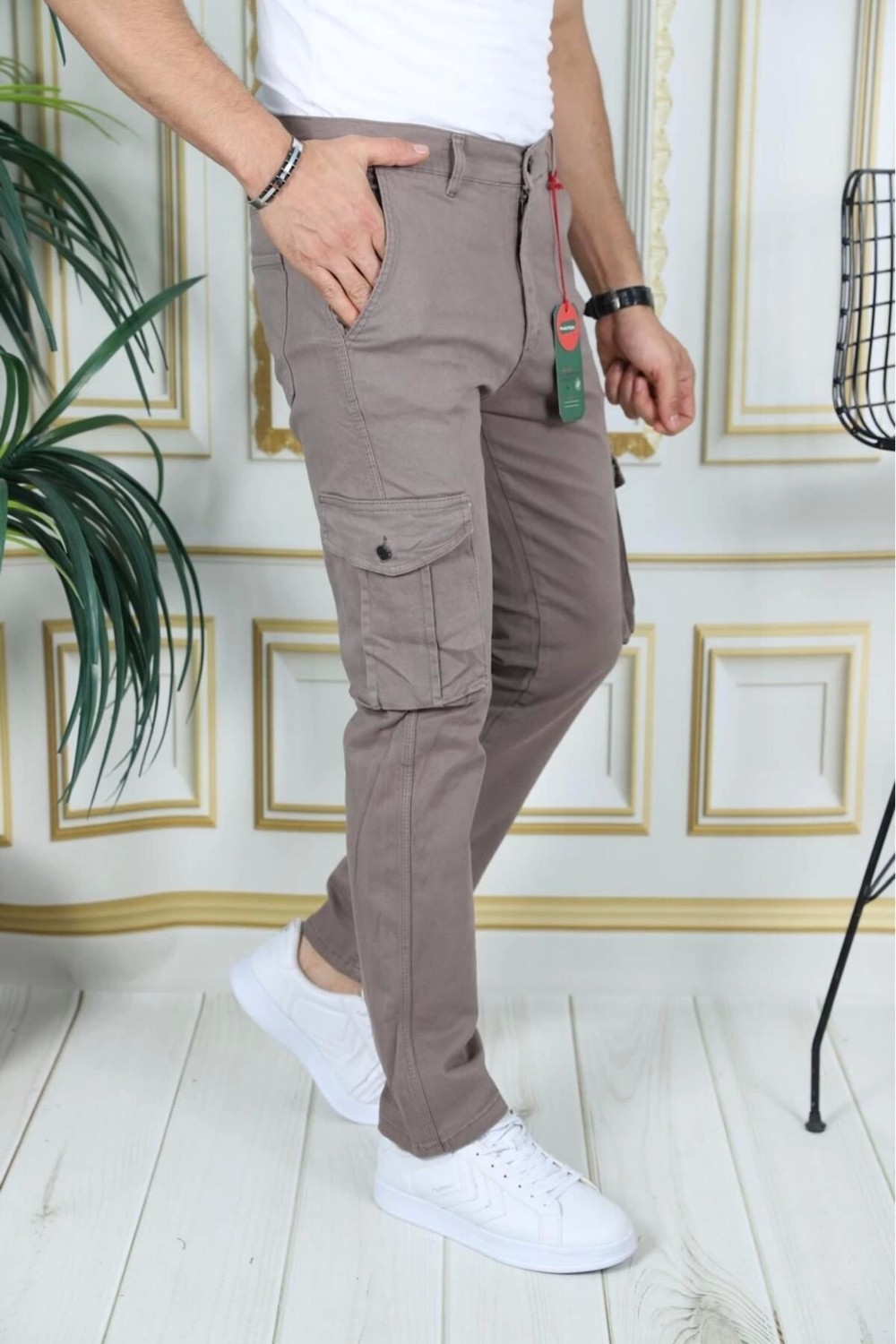 PHANTOM JEANS Erkek Füme Likralı Kargo Pantolon Esnek Gabardin/kanvas Körüklü Cep Komando Kargo Cep Şık Pantolon