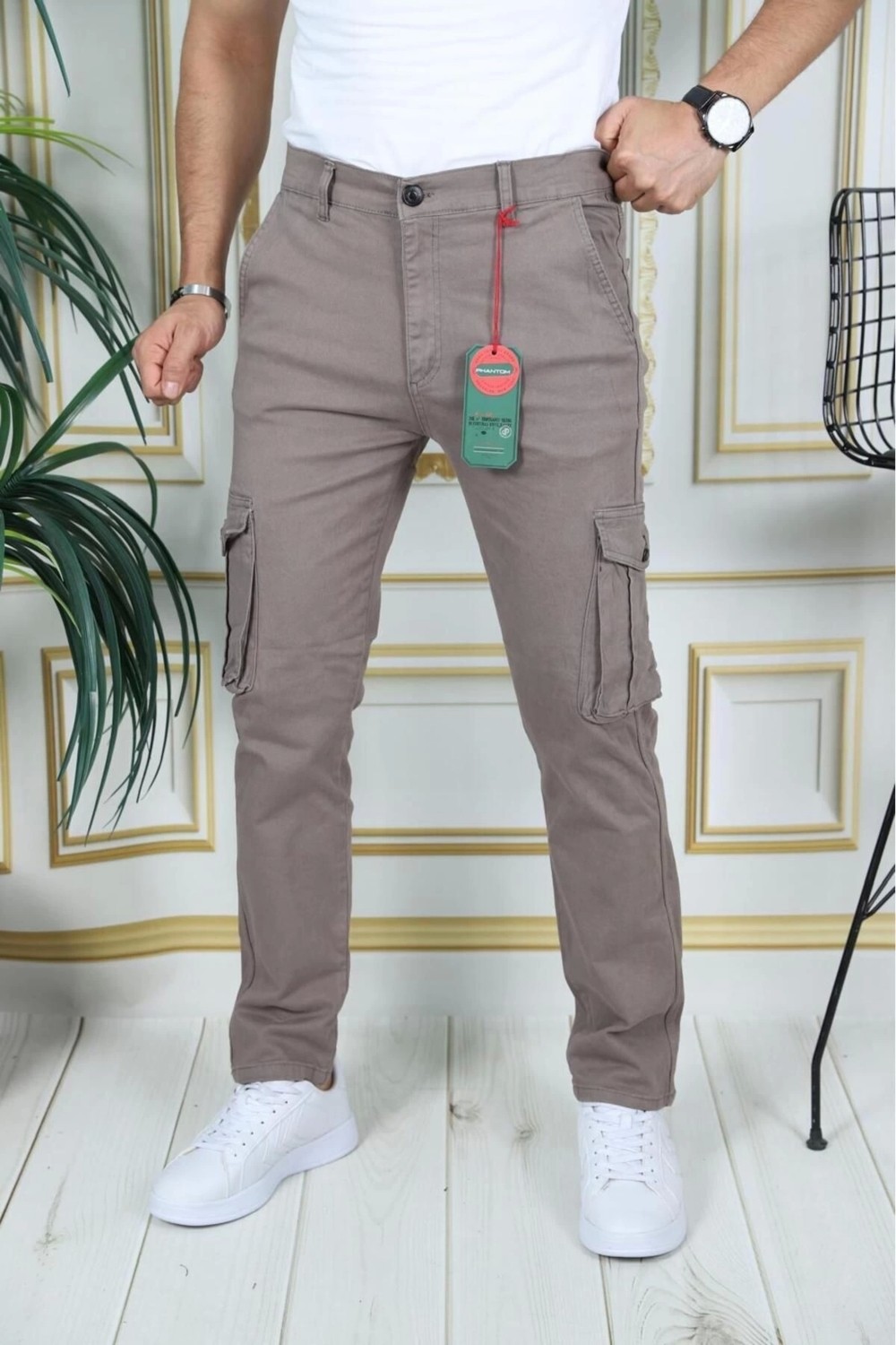 PHANTOM JEANS Erkek Füme Likralı Kargo Pantolon Esnek Gabardin/kanvas Körüklü Cep Komando Kargo Cep Şık Pantolon görsel 3