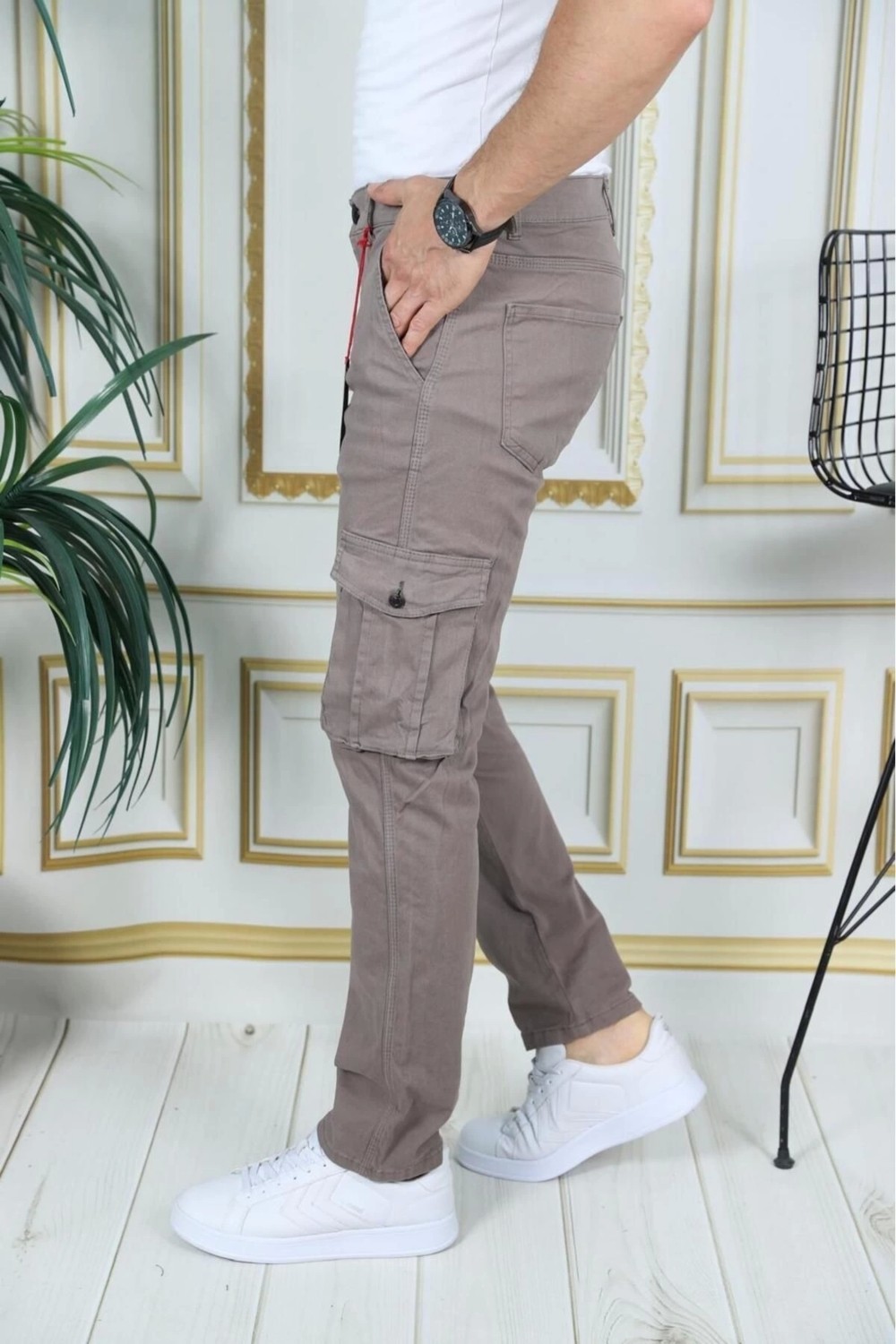 PHANTOM JEANS Erkek Füme Likralı Kargo Pantolon Esnek Gabardin/kanvas Körüklü Cep Komando Kargo Cep Şık Pantolon görsel 5