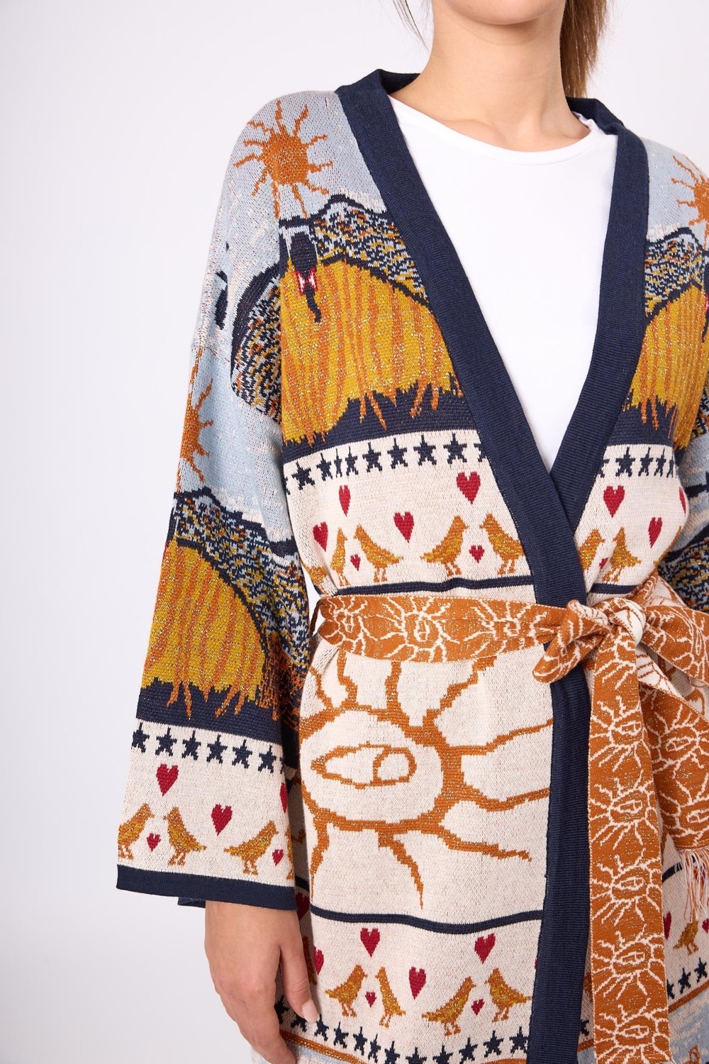 Peraluna Sweet Memories Jakarlı Kadın Uzun Triko Kimono - Lacivert Multi görsel 4