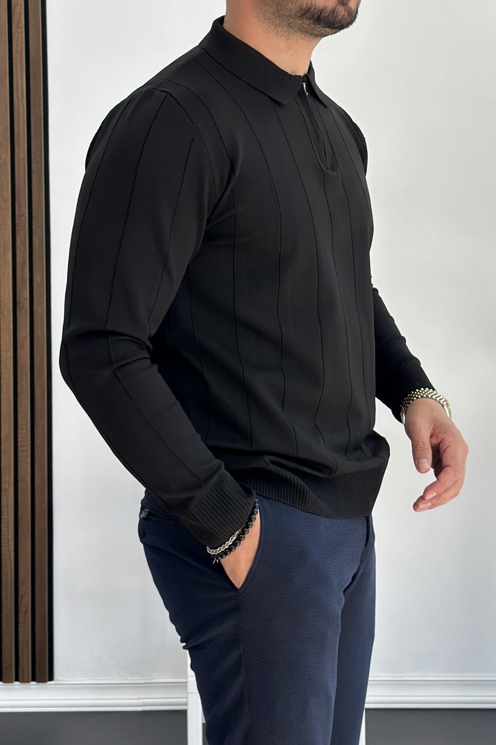 Edwox EDW195 Lacivert Erkek Yarım Fermuarlı Polo Yaka Mevsimlik Kazak Klasik Stil Uzun Kol görsel 3