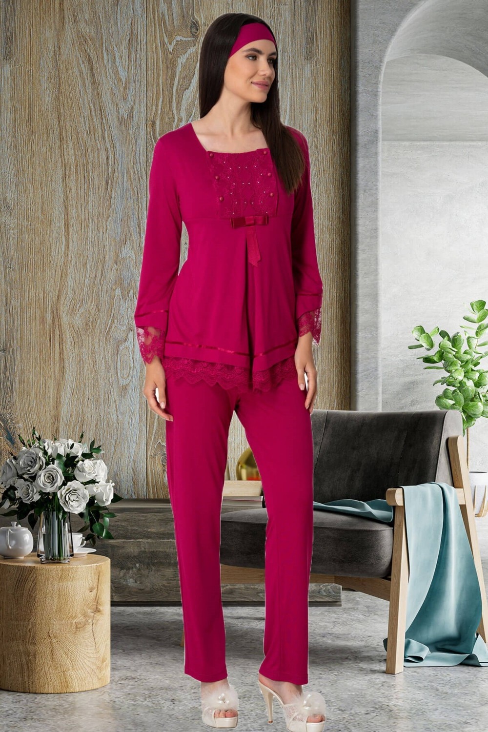 Mecit Pijama Mecit 1820 Fuşya Lohusa Pijama Takımı