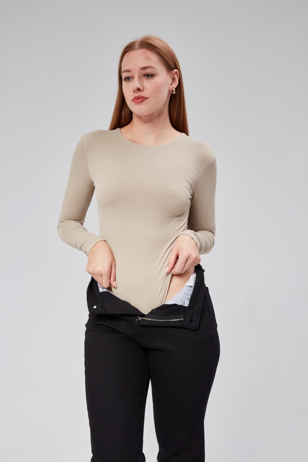 Stilowe Bej Uzun Kollu Çıtçıtlı Body görsel 2