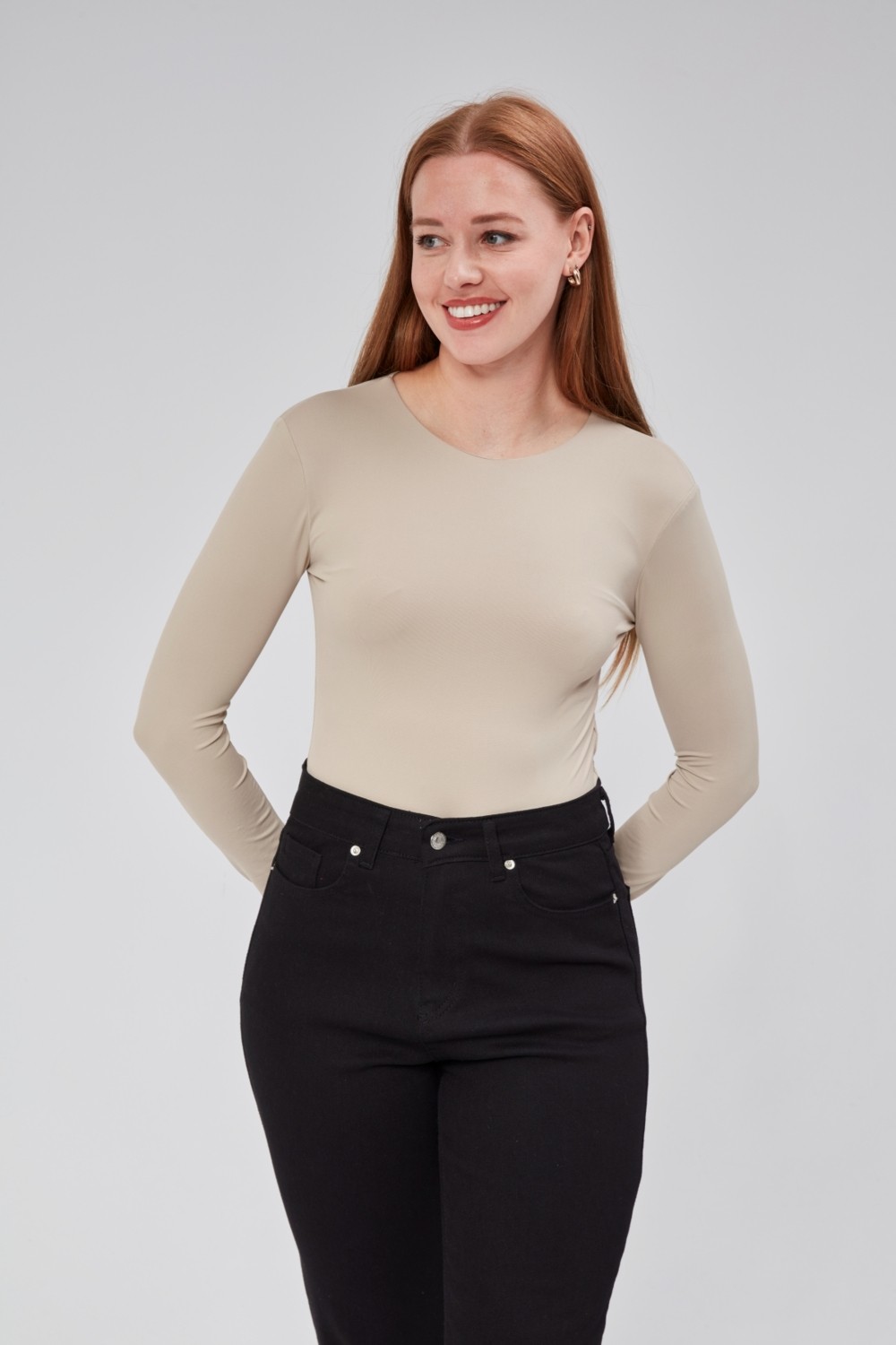 Stilowe Bej Uzun Kollu Çıtçıtlı Body görsel 4