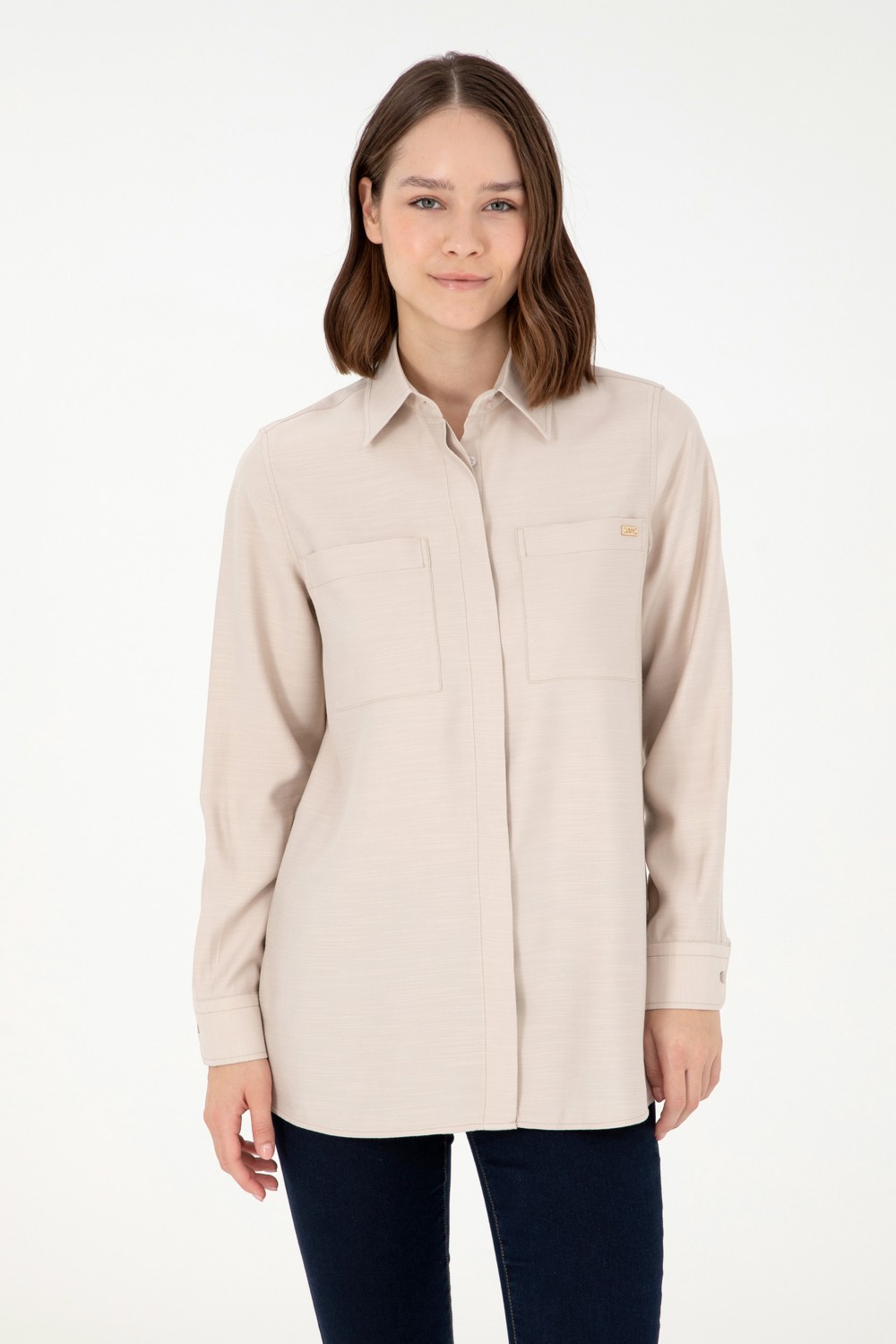 U.S. Polo Assn. Kadın Açık Haki Uzun Kollu Tunik Gömlek 50293568-VR183