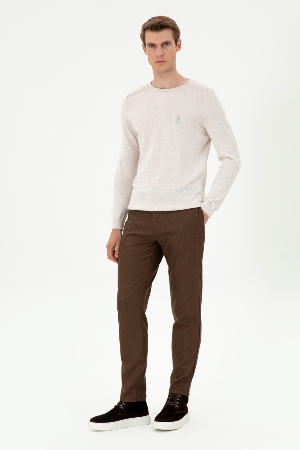 U.S. Polo Assn. Erkek Kahverengi Kanvas Carrot Fit Pantolon 50297861-VR153 görsel 3