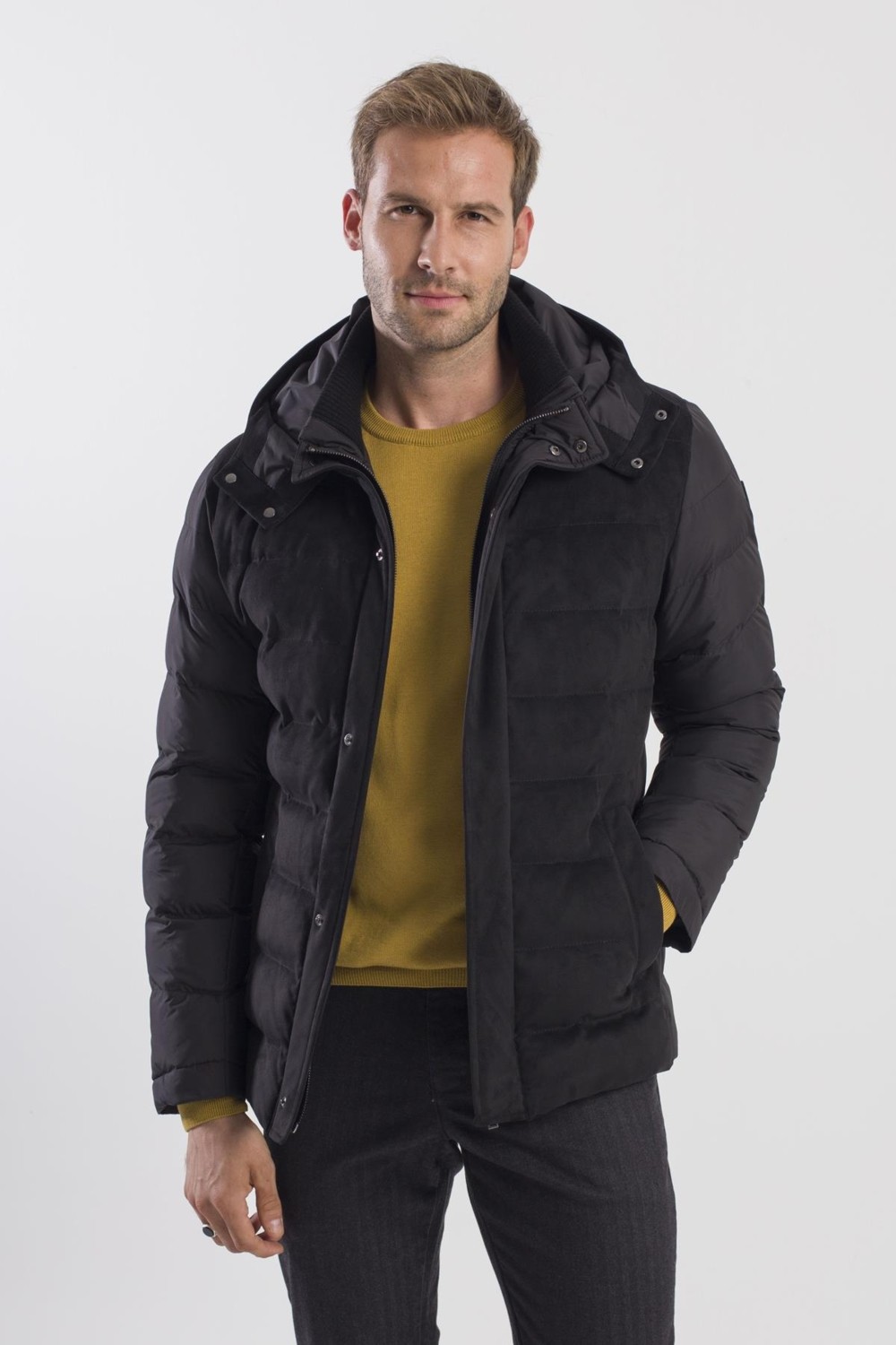 Jakamen Siyah Comfort Fit Kapüşonlu Şişme Mont