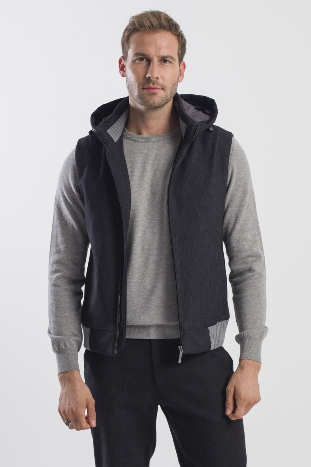 Jakamen Kahve Comfort Fit Desenli Çıkarılabilir Kapüşonlu Yelek