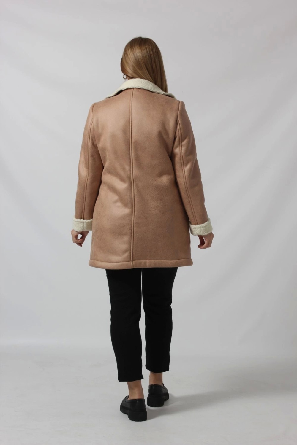 Moda Berray 3262 Uzun Içi Kürklü Boğazı Kemer Detaylı Kaban Vizon görsel 4