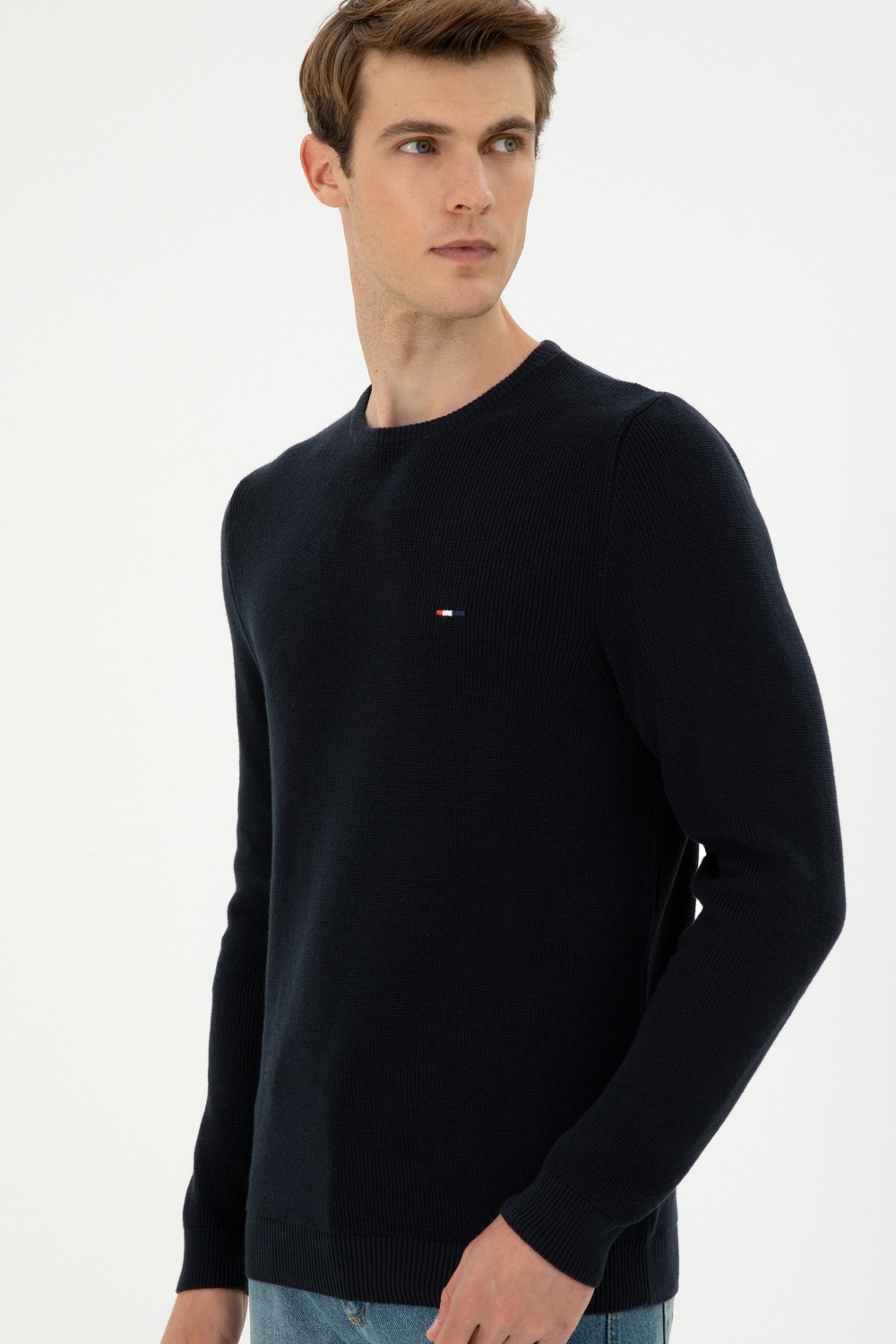 U.S. Polo Assn. Erkek Slim Fit Bisiklet Yaka Siyah Basic Kazak 50298282-VR046 görsel 3