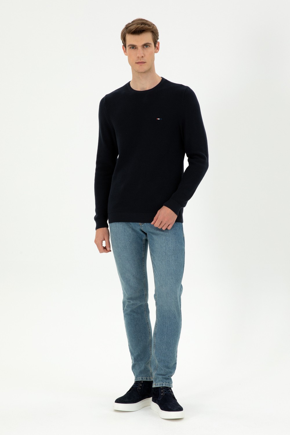 U.S. Polo Assn. Erkek Slim Fit Bisiklet Yaka Siyah Basic Kazak 50298282-VR046 görsel 4