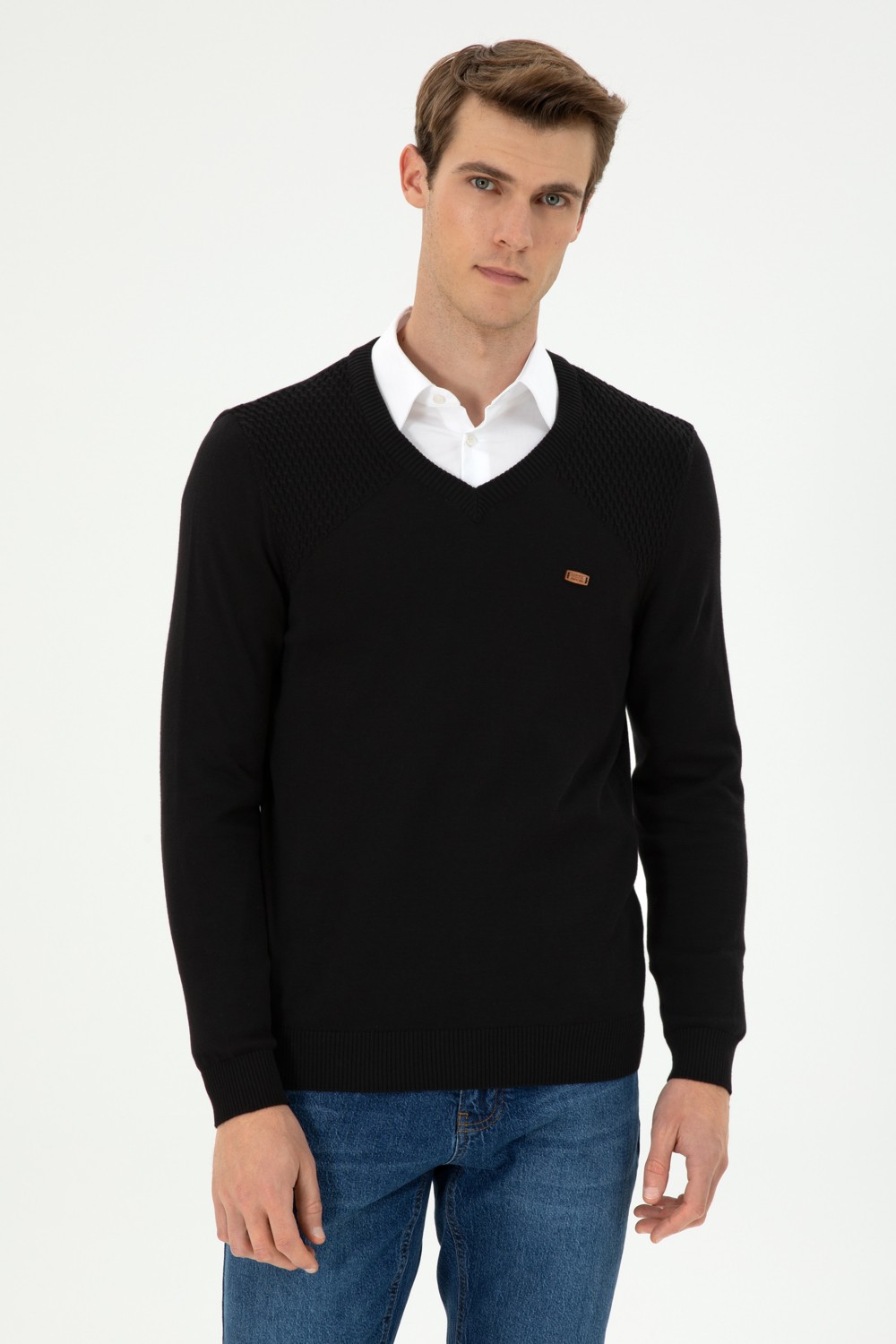 U.S. Polo Assn. Erkek Slim Fit V Yaka Antrasit Melanj Kazak 50297063-VR081