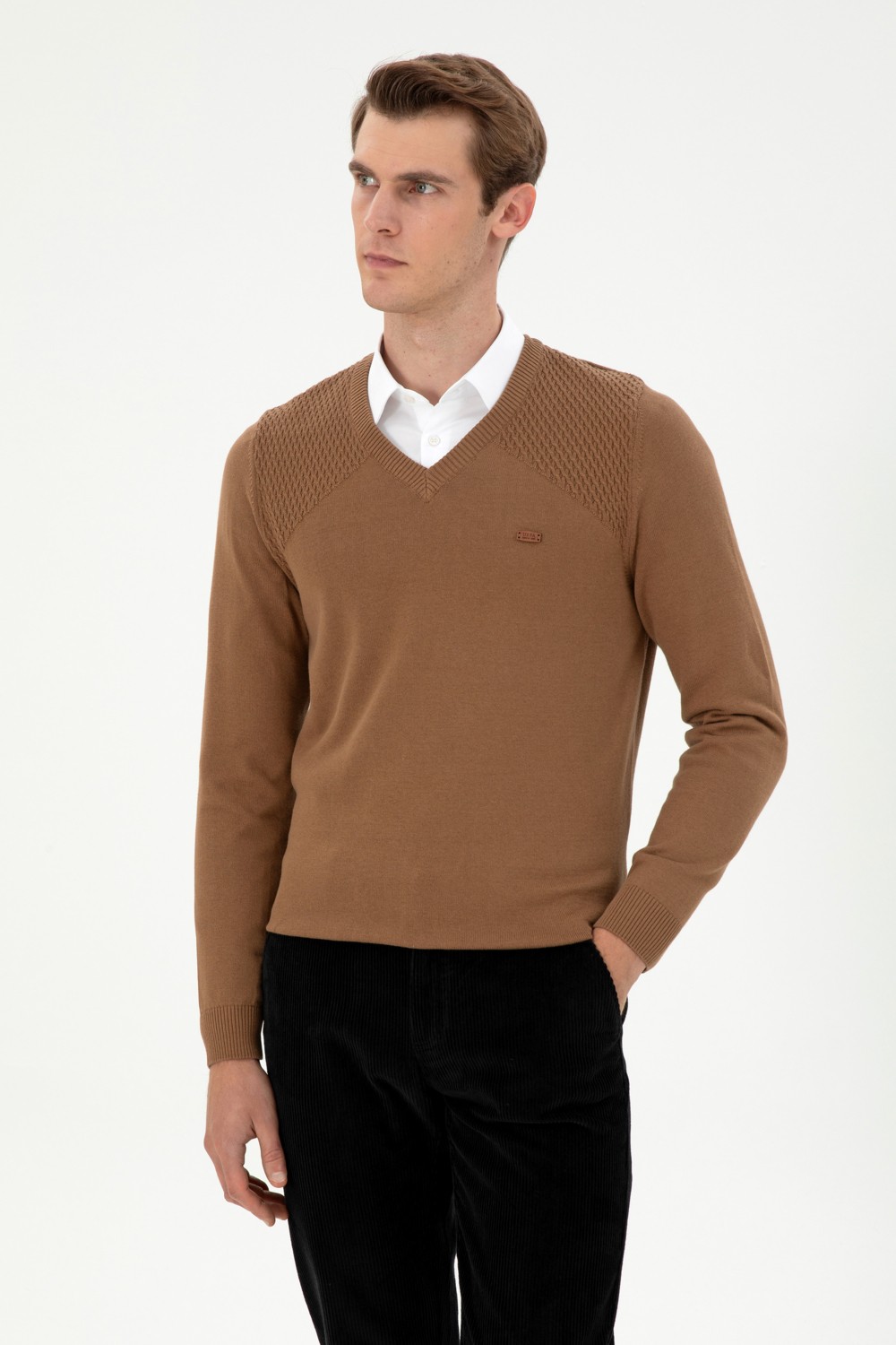 U.S. Polo Assn. Erkek Slim Fit V Yaka Antrasit Melanj Kazak 50297063-VR081