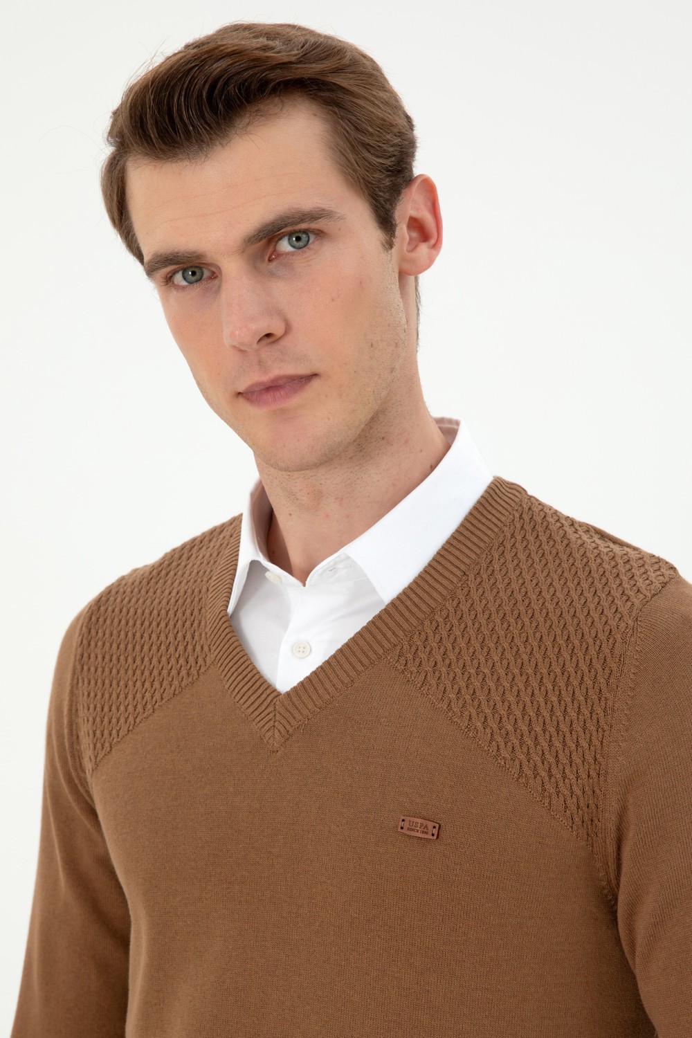 U.S. Polo Assn. Erkek Slim Fit V Yaka Antrasit Melanj Kazak 50297063-VR081 görsel 2