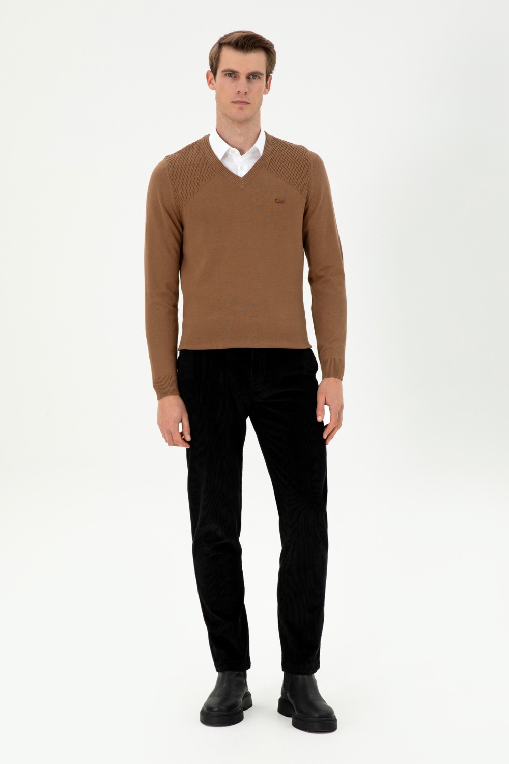 U.S. Polo Assn. Erkek Slim Fit V Yaka Antrasit Melanj Kazak 50297063-VR081 görsel 4