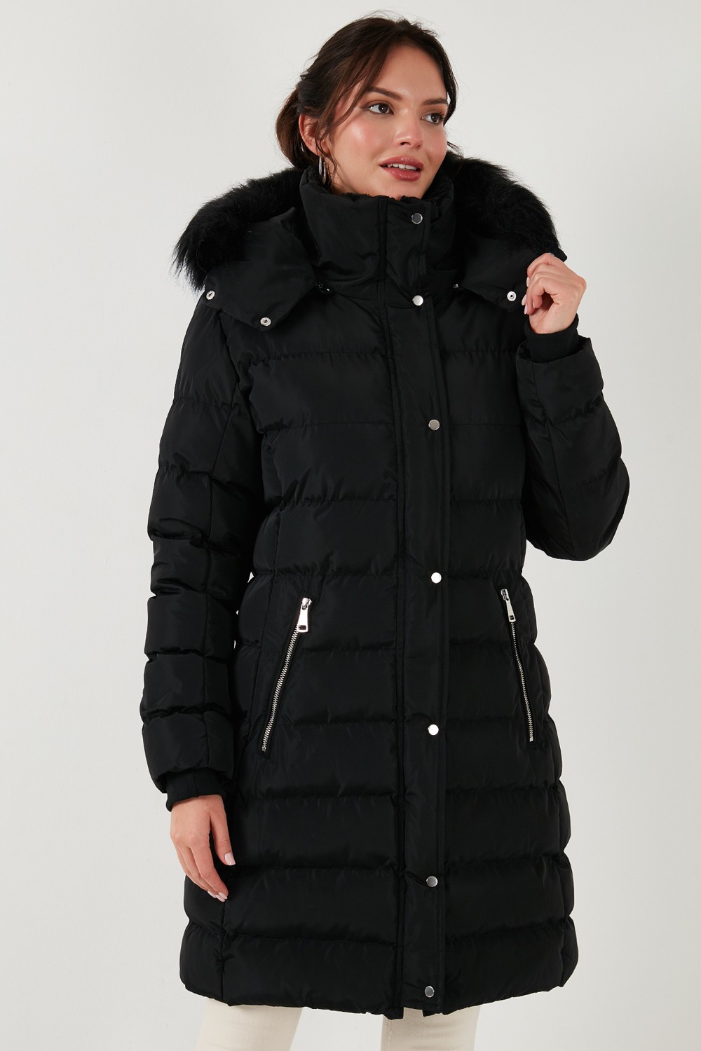Lela Regular Fit Çıkarılabilir Kapüşonlu Fermuarlı Cepli Şişme Mont Kadın Mont 497EMİLY görsel 3