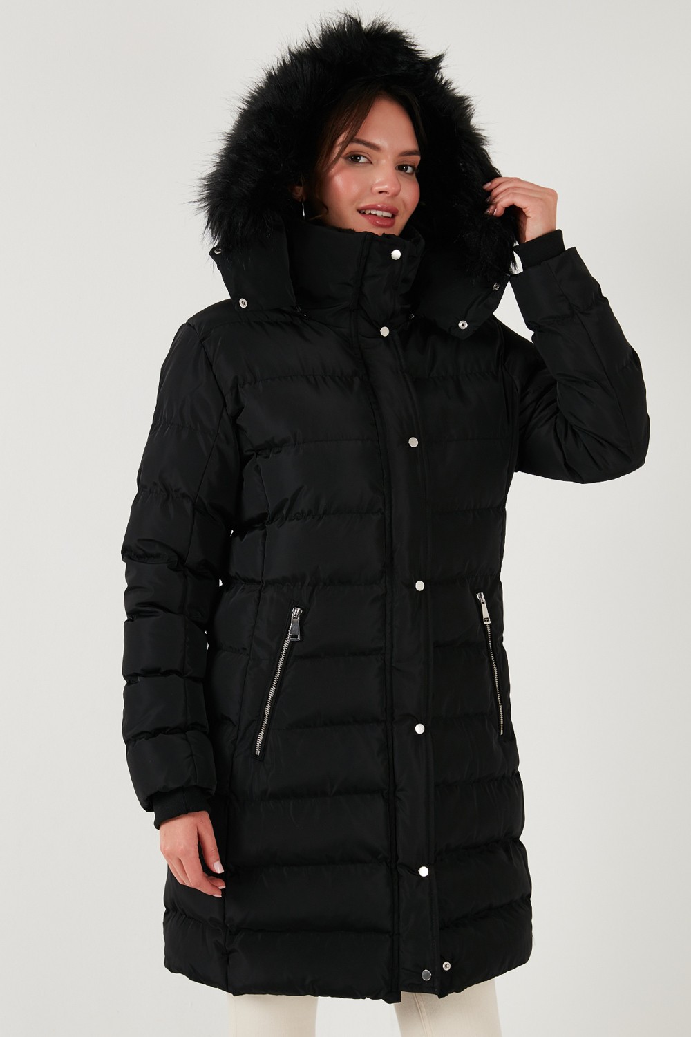 Lela Regular Fit Çıkarılabilir Kapüşonlu Fermuarlı Cepli Şişme Mont Kadın Mont 497EMİLY görsel 4
