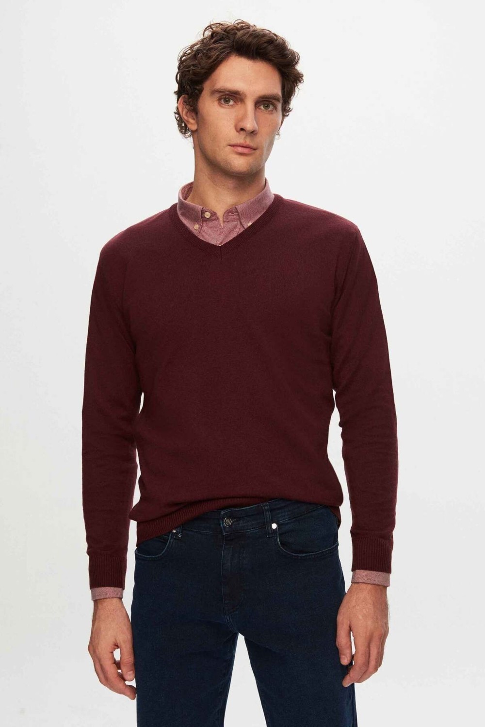 D'S Damat Regular Fit Haki Düz V Yaka Triko Kazak 5HF06ORT12003