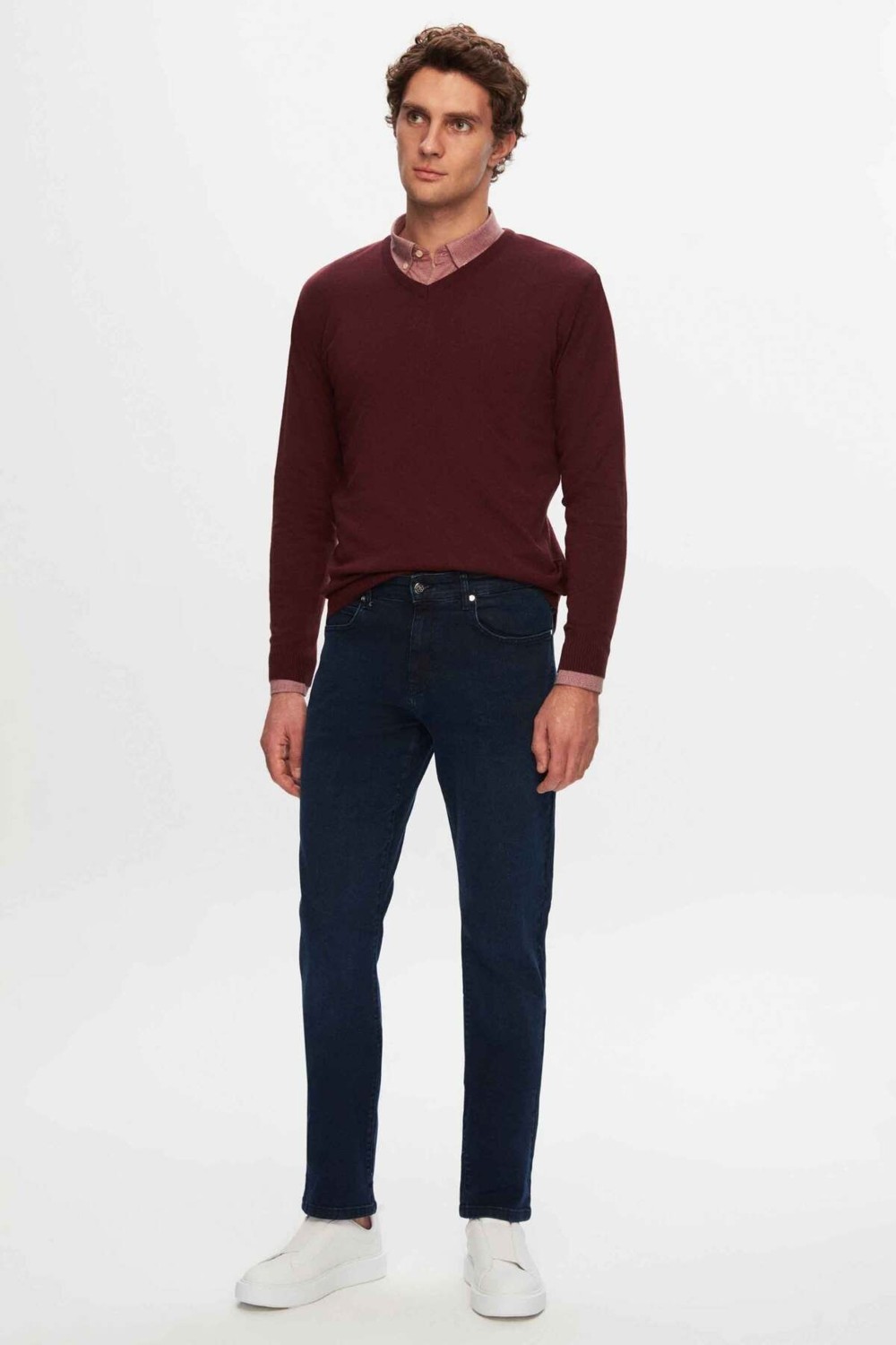 D'S Damat Regular Fit Haki Düz V Yaka Triko Kazak 5HF06ORT12003 görsel 3