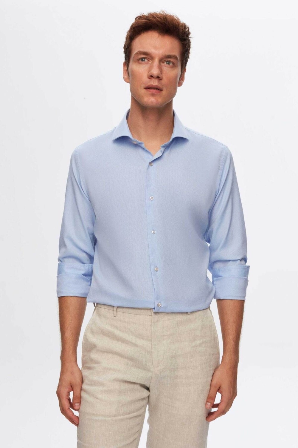 D'S Damat Slim Fit Mavi Italyan Yaka Armürlü Uzun Kollu Kolay Ütülenebilir Nefes Alan Dört Mevsim Göm 2HF02ORT3185 görsel 7