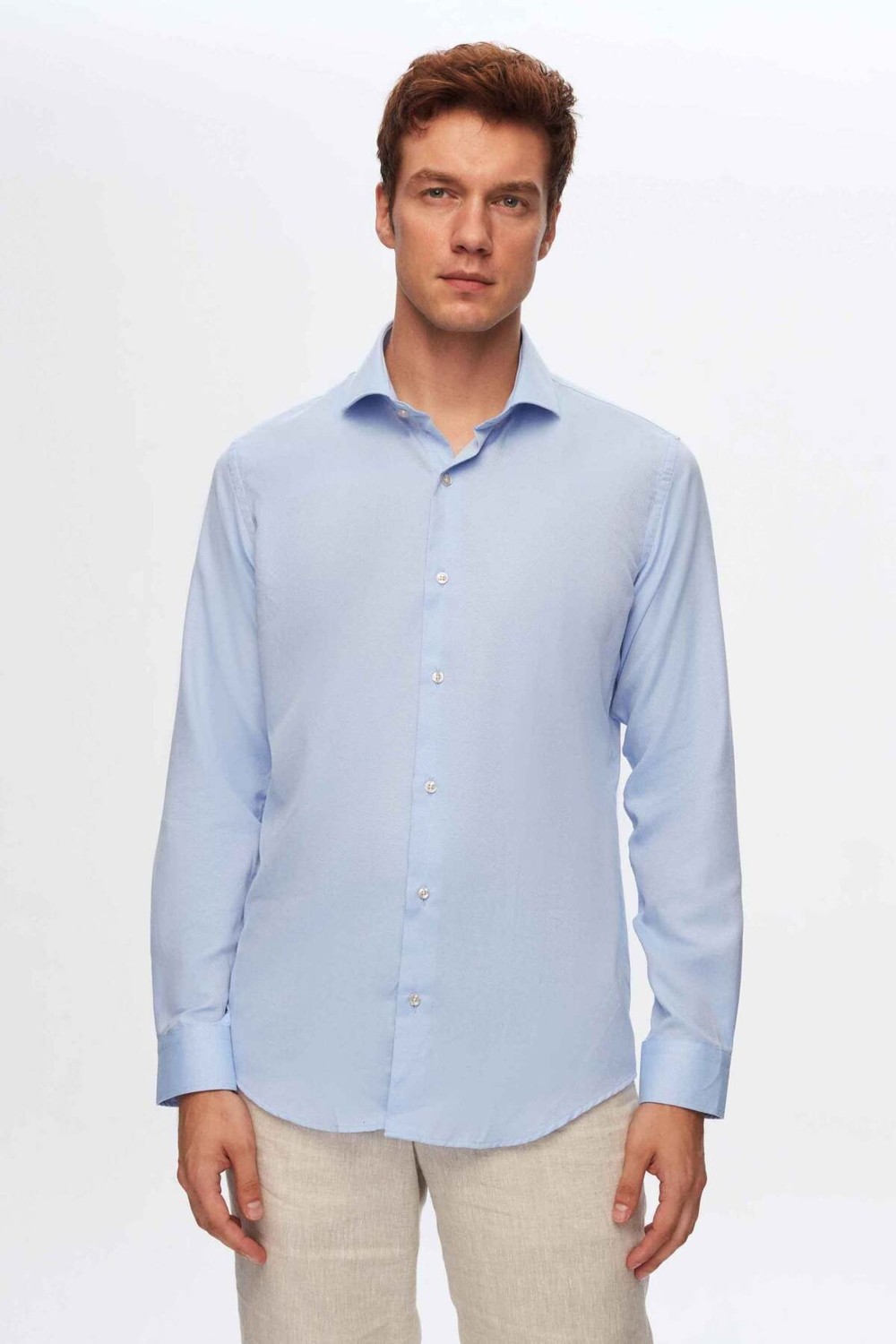 D'S Damat Slim Fit Mavi Italyan Yaka Armürlü Uzun Kollu Kolay Ütülenebilir Nefes Alan Dört Mevsim Göm 2HF02ORT3185 görsel 8