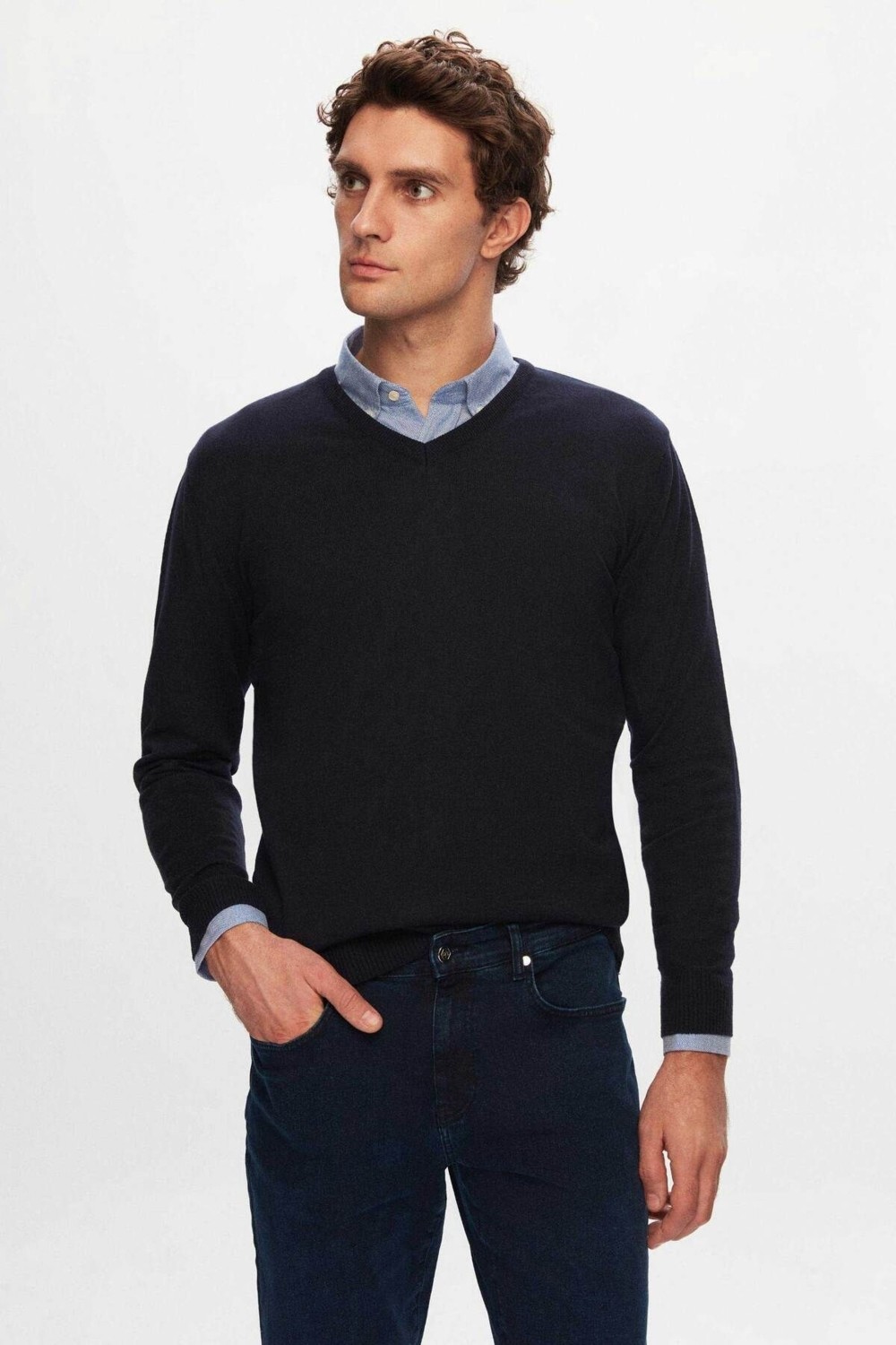 D'S Damat Regular Fit Haki Düz V Yaka Triko Kazak 5HF06ORT12003 görsel 6