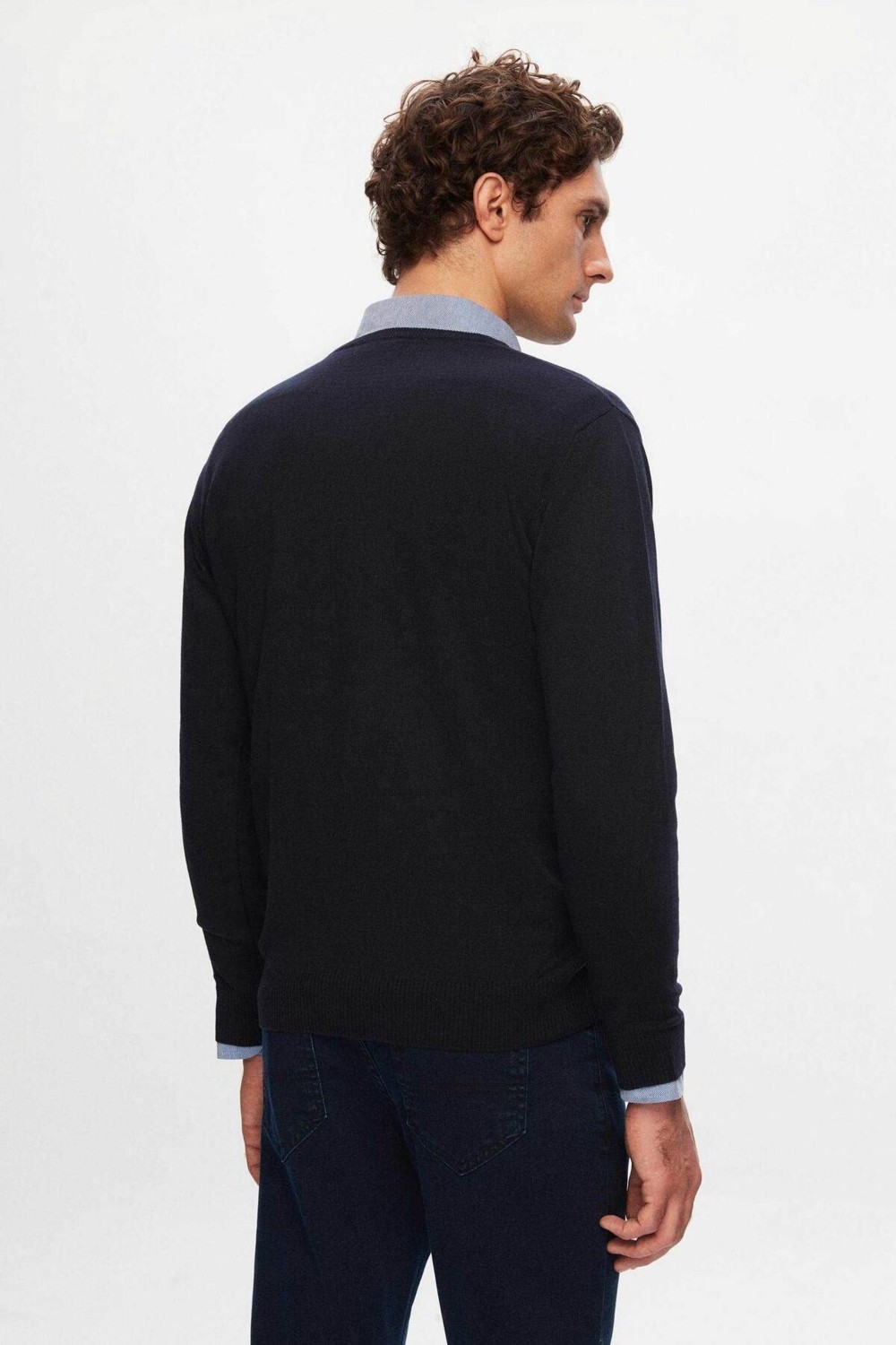 D'S Damat Regular Fit Haki Düz V Yaka Triko Kazak 5HF06ORT12003 görsel 8