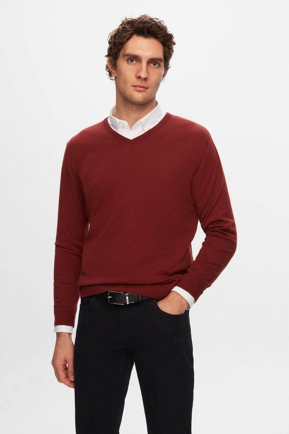 D'S Damat Regular Fit Haki Düz V Yaka Triko Kazak 5HF06ORT12003