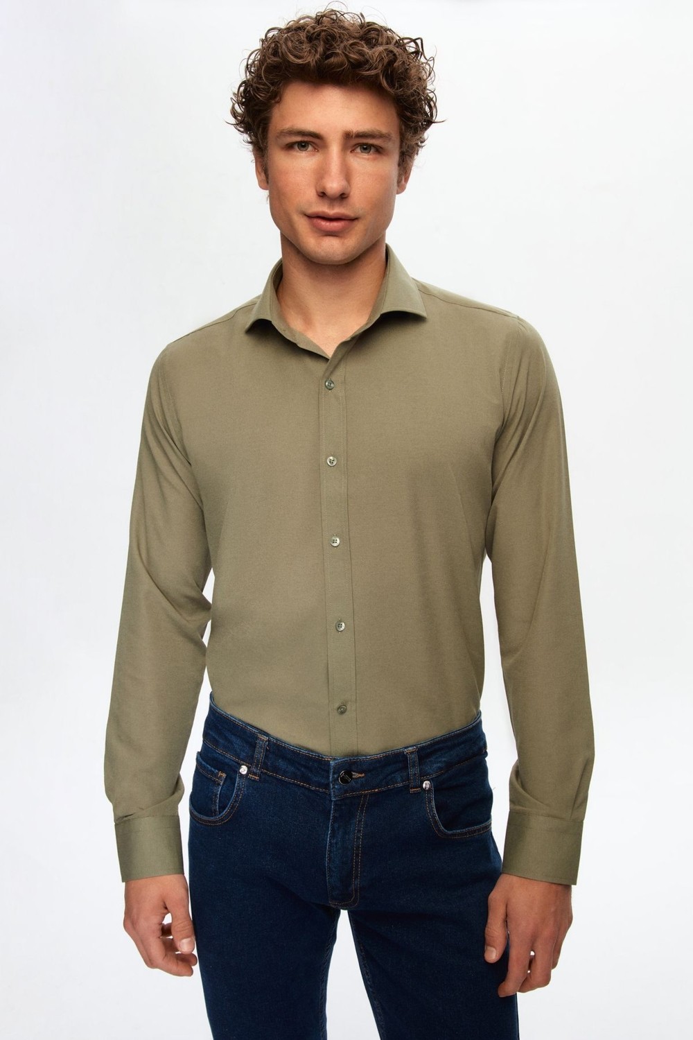 D'S Damat Ds Damat Slim Fit Acı Kahve Klasik Kravatlık Uzun Kol Kolay Ütülenebilir Gömlek 2HF02ORT5185