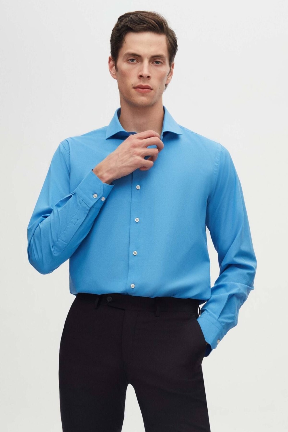 D'S Damat Slim Fit Beyaz Italyan Yaka Dar Kesim Klasik Kravatlık Uzun Kollu Kolay Ütülenebilir Nefes 2HF02ORT4185