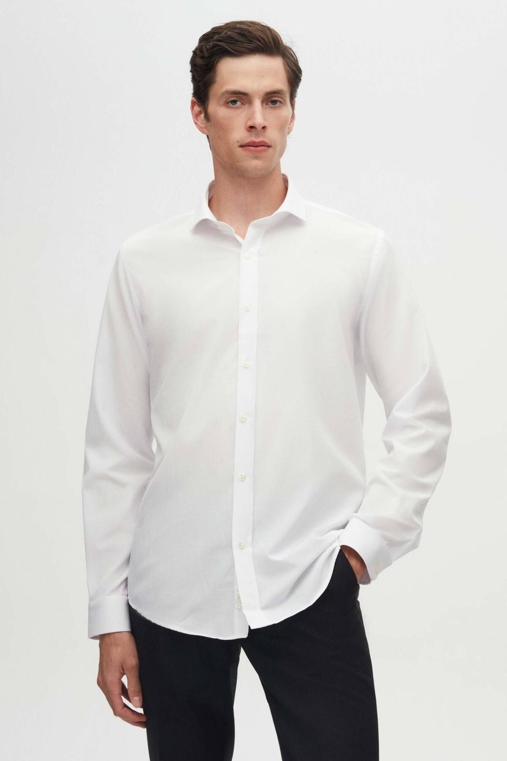 D'S Damat Slim Fit Beyaz Italyan Yaka Dar Kesim Klasik Kravatlık Uzun Kollu Kolay Ütülenebilir Nefes 2HF02ORT4185