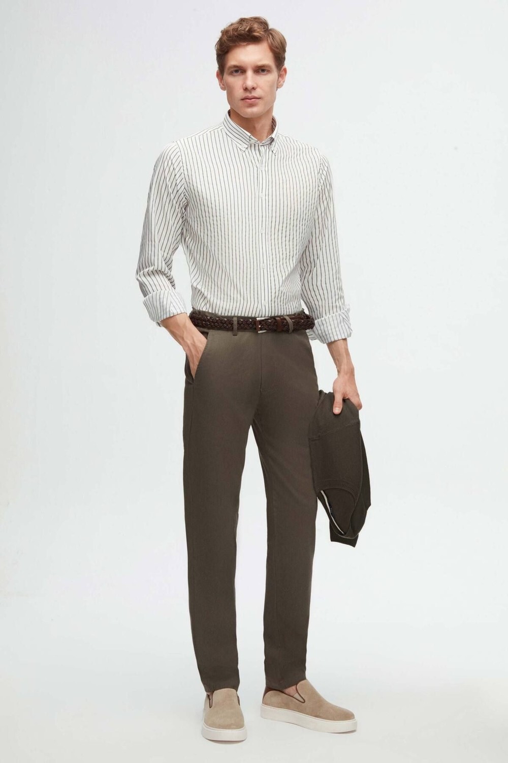 D'S Damat Slim Fit Haki Armürlü Yan Beli Lastikli Esnek Likralı Yandan Cepli Chino Pantolon 2HCC3ORT20001 görsel 6