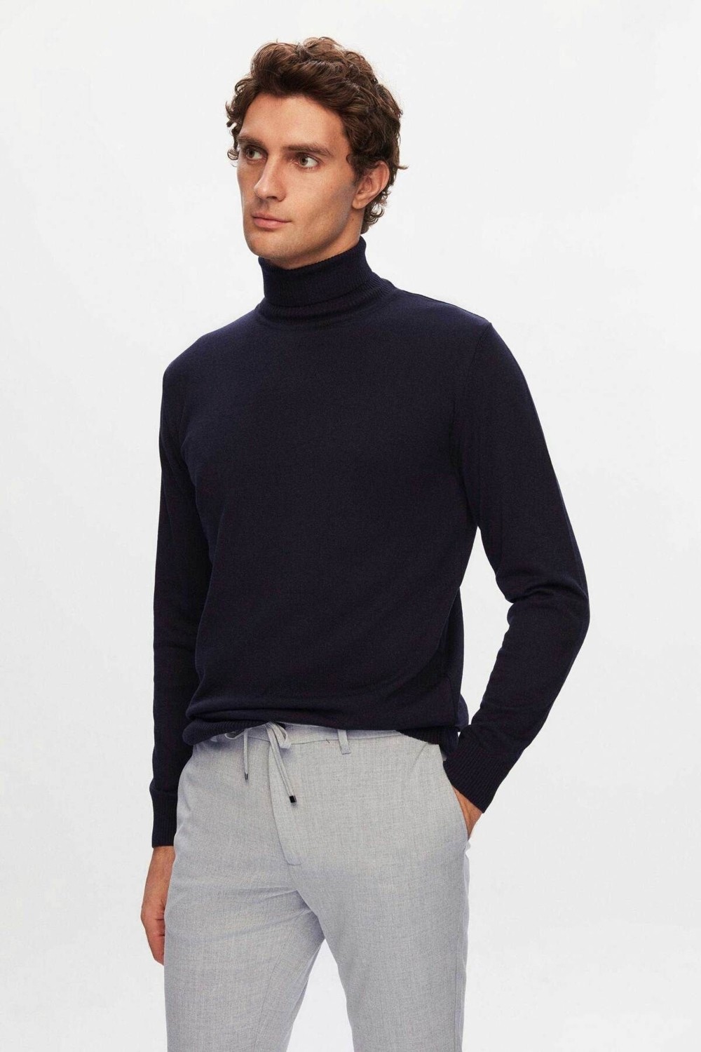 D'S Damat Ds Damat Regular Fit Erkek Siyah Balıkçı Yaka Triko Kazak Uzun Kol Düz Desenli 5HF06ORT12007