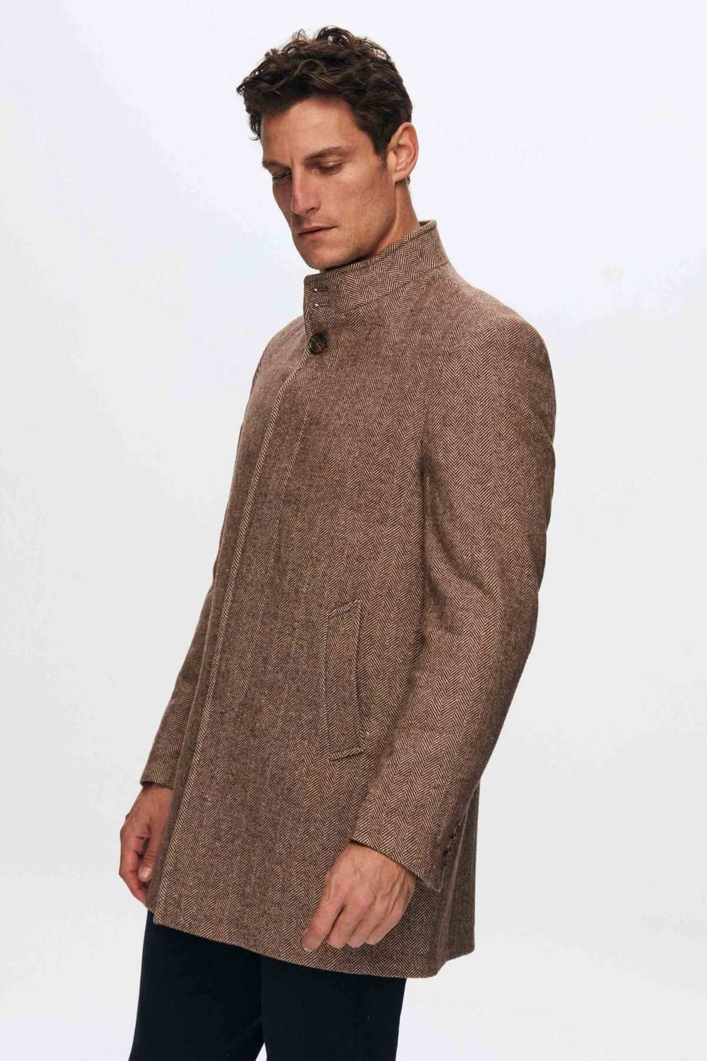 D'S Damat Regular Fit Kahverengi Balıksırtı Kaban 1HF08ORT10003 görsel 4