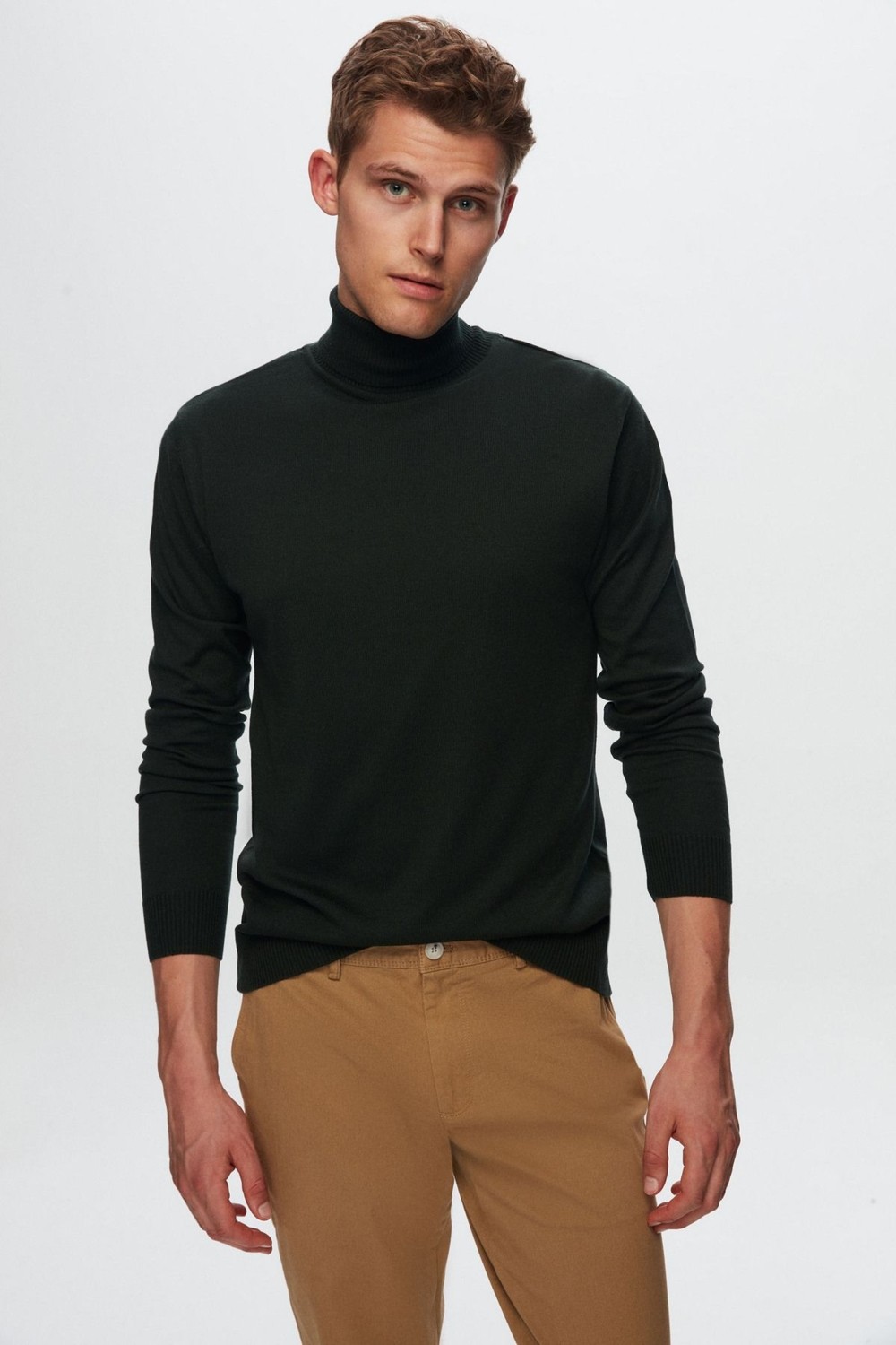 D'S Damat Regular Fit Haki Pamuk Karışımlı Balıkçı Yaka Triko Kazak 5HF06ORT12007