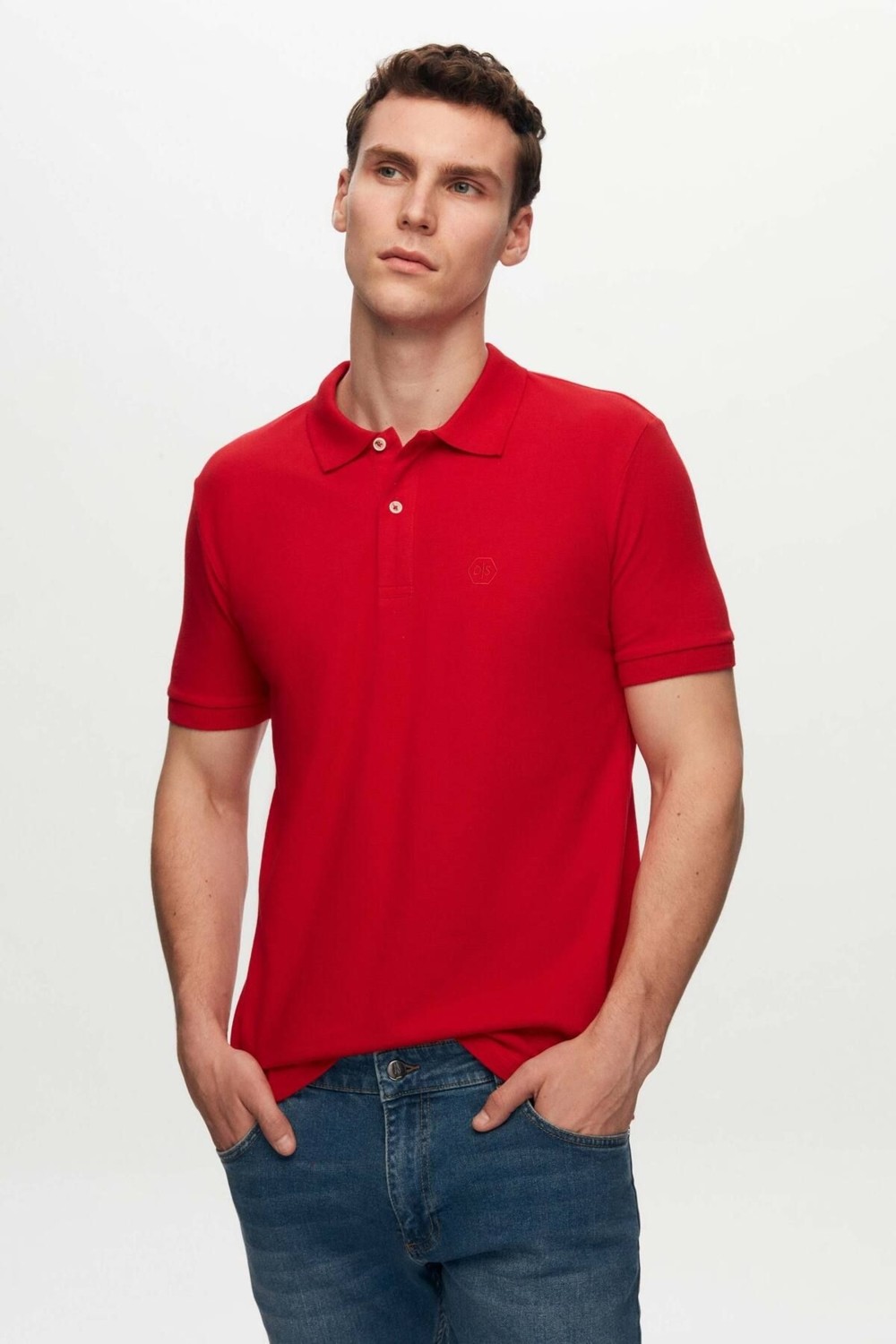D'S Damat Regular Fit Lacivert Pike Dokulu %100 Pamuk Kıvrılmaz Polo Yaka Nakışlı T-shirt 4HC14ORT51000