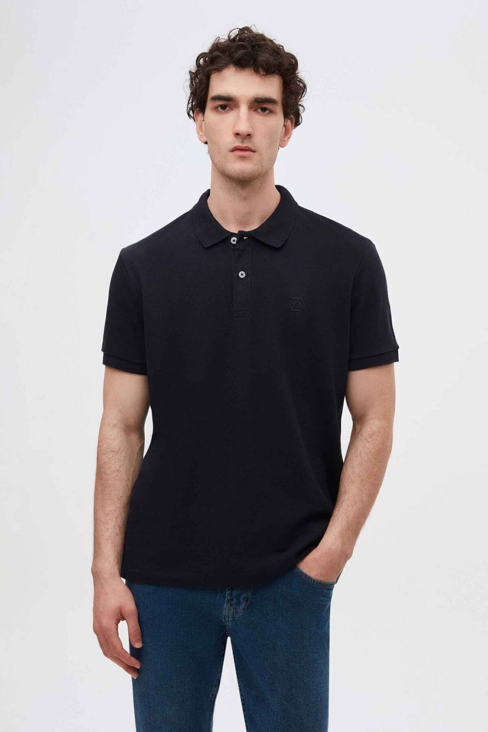 D'S Damat Regular Fit Lacivert Pike Dokulu %100 Pamuk Kıvrılmaz Polo Yaka Nakışlı T-shirt 4HC14ORT51000 görsel 6