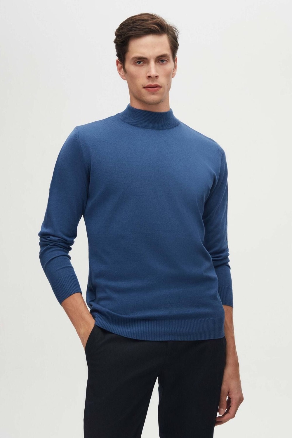D'S Damat Regular Fit Mavi Pamuk Karışımlı Yarım Balıkçı Triko Kazak 5HF06ORT16275