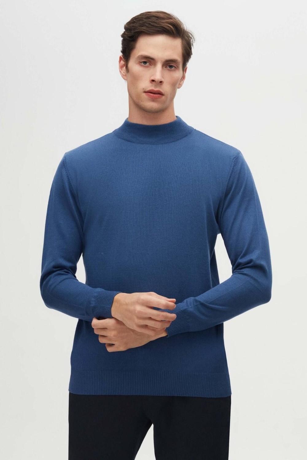 D'S Damat Regular Fit Mavi Pamuk Karışımlı Yarım Balıkçı Triko Kazak 5HF06ORT16275 görsel 2