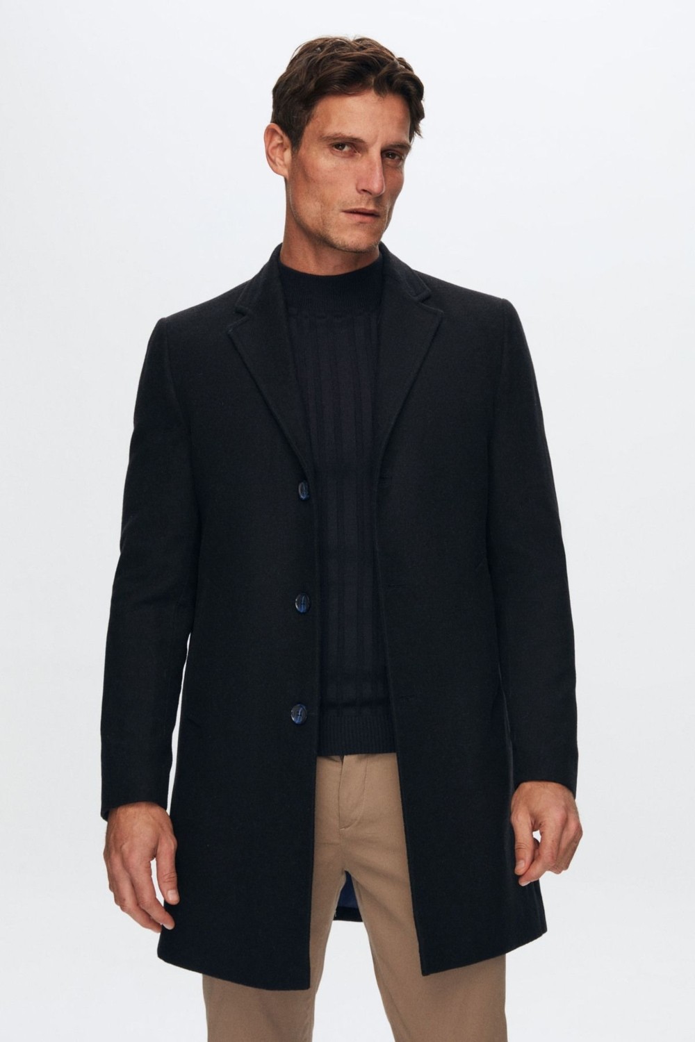 D'S Damat Erkek Siyah Kaşe Kaban, %30 Yün %70 Akrilik, Regular Fit, Mono Yaka, Düz Desen, Kışlık Şık Model 5HF08ORT10000 görsel 2