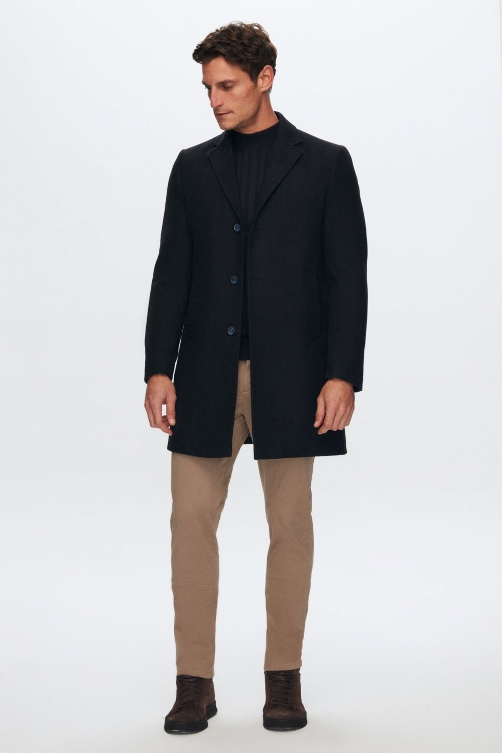 D'S Damat Erkek Siyah Kaşe Kaban, %30 Yün %70 Akrilik, Regular Fit, Mono Yaka, Düz Desen, Kışlık Şık Model 5HF08ORT10000 görsel 6