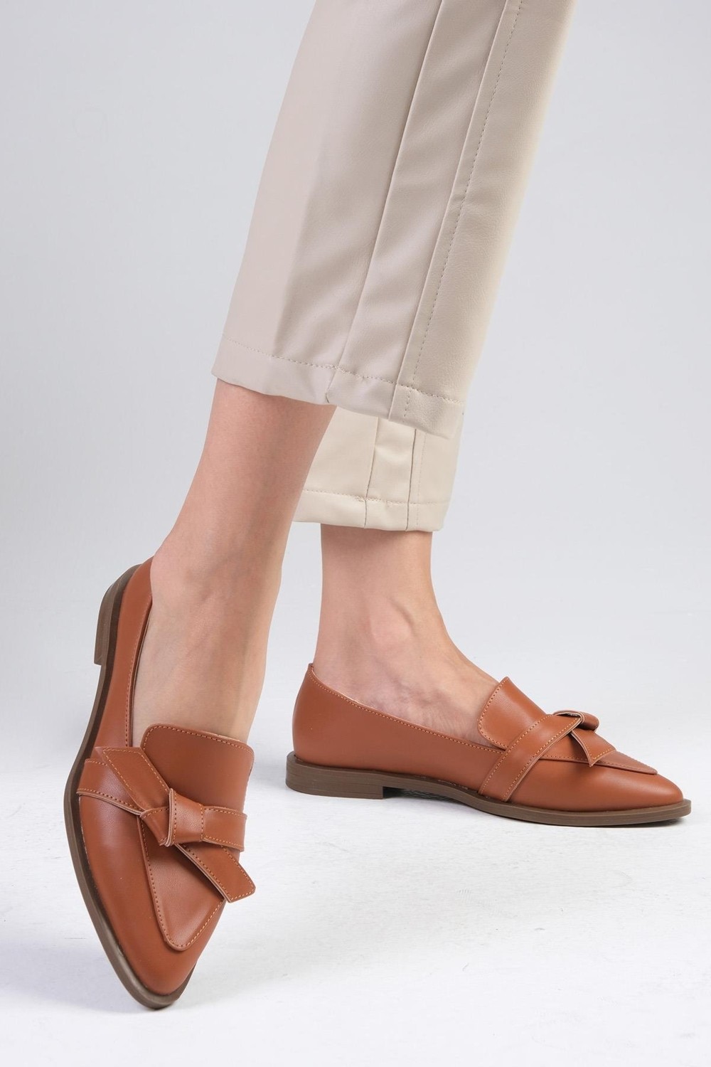 Mio Gusto Ezra Taba Renk Kadın Loafer Günlük Düz Ayakkabı görsel 3