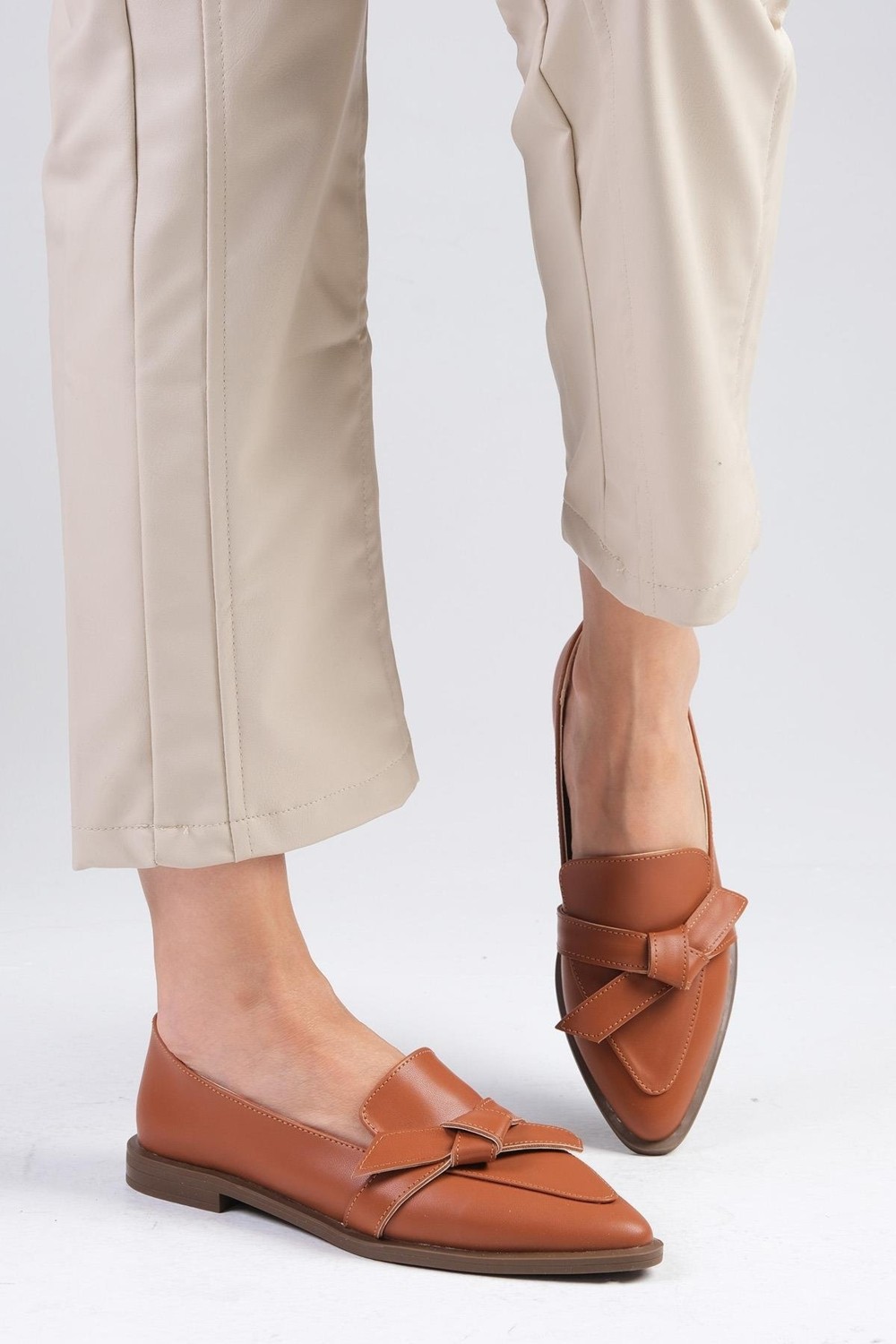 Mio Gusto Ezra Taba Renk Kadın Loafer Günlük Düz Ayakkabı görsel 4