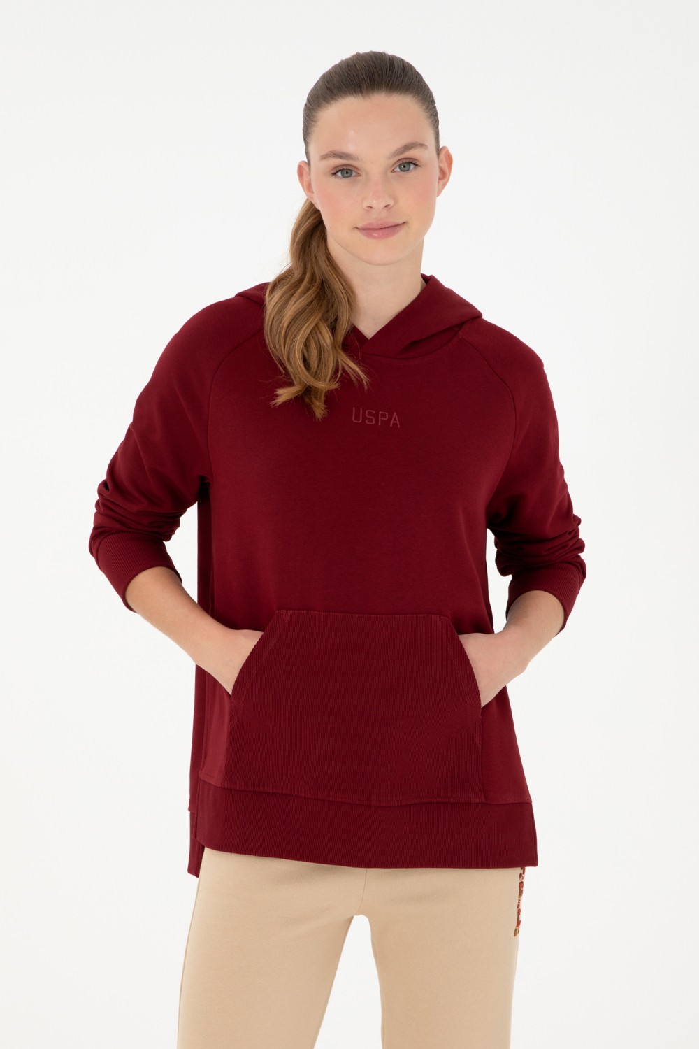 U.S. Polo Assn. Kadın Taş Kapüşonlu Sweatshirt 50296944-VR049 görsel 8