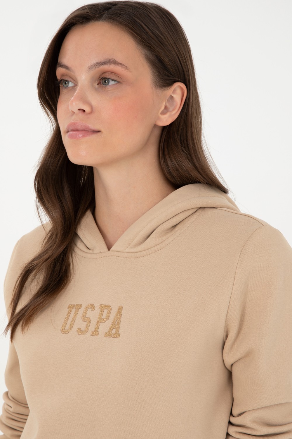 U.S. Polo Assn. Kadın Kum Basic Kapüşonlu Sweatshirt 50289536-VR085 görsel 2