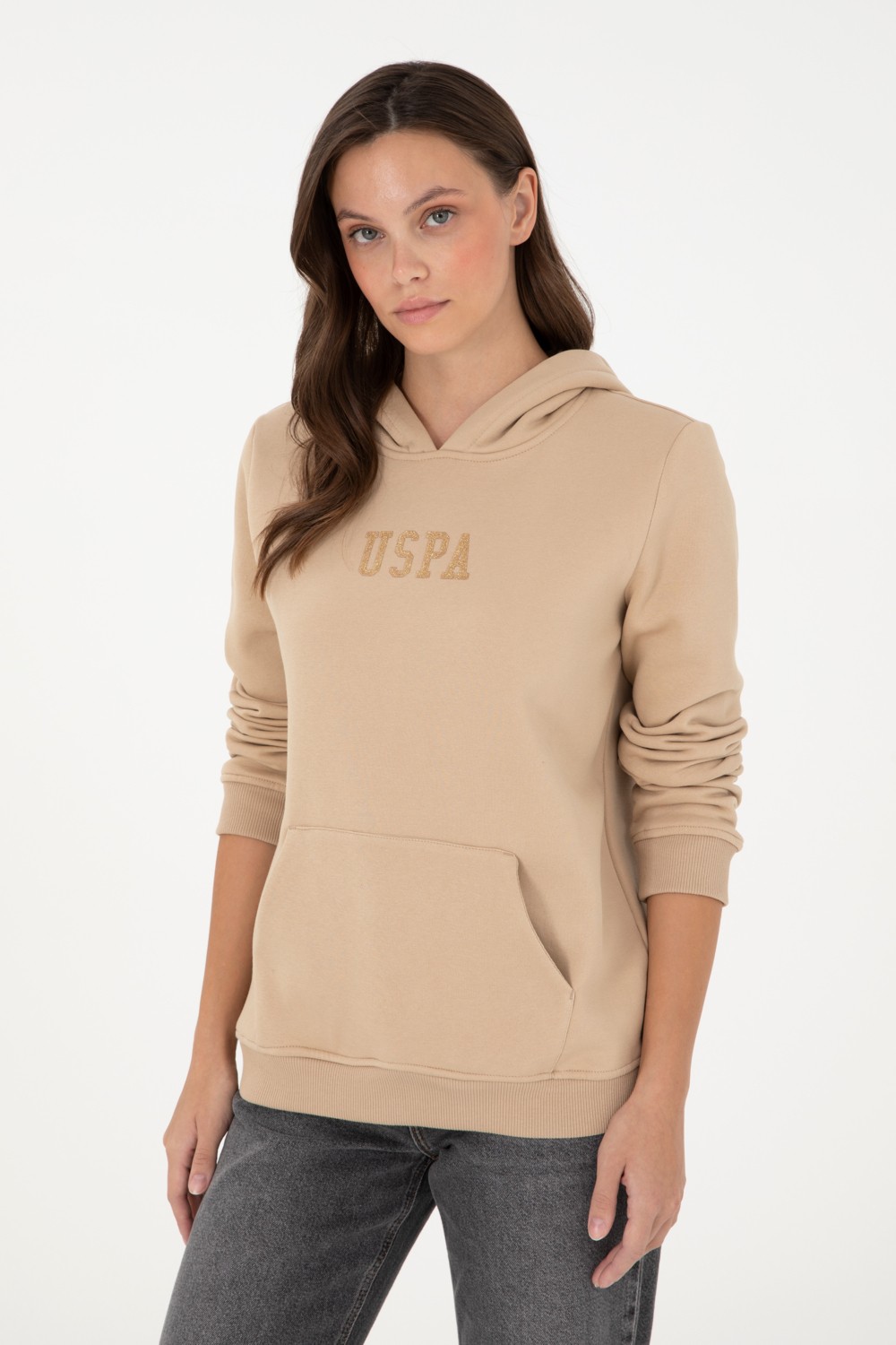 U.S. Polo Assn. Kadın Kum Basic Kapüşonlu Sweatshirt 50289536-VR085 görsel 3